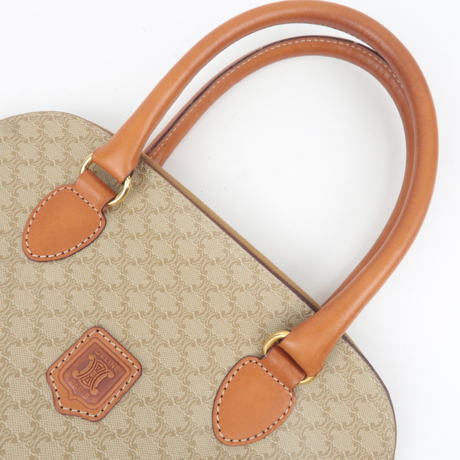 CELINE Macadam PVC Leather Handbag Beige Brown