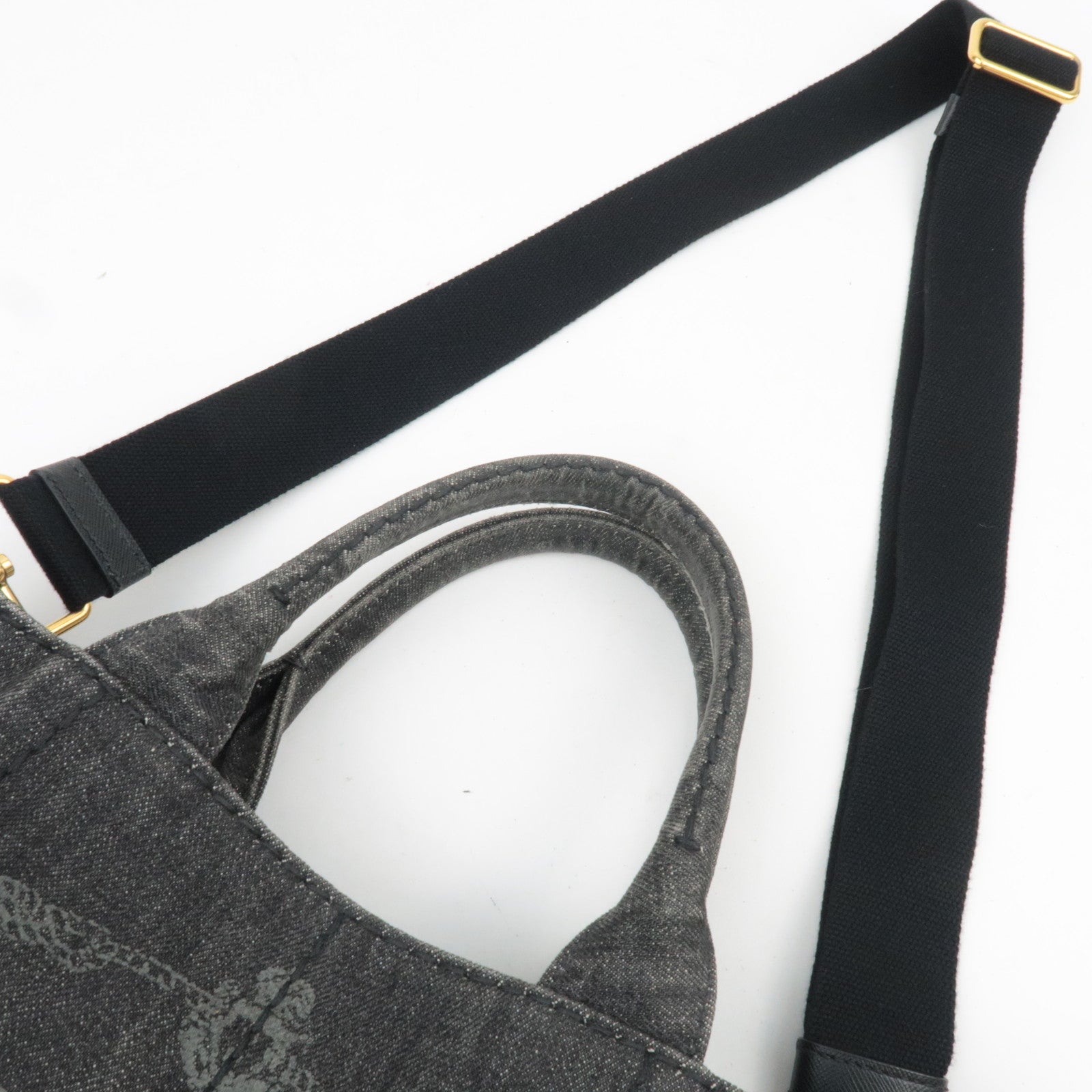 PRADA Canapa Mini 2Way Denim Tote Bag Black 1BG439
