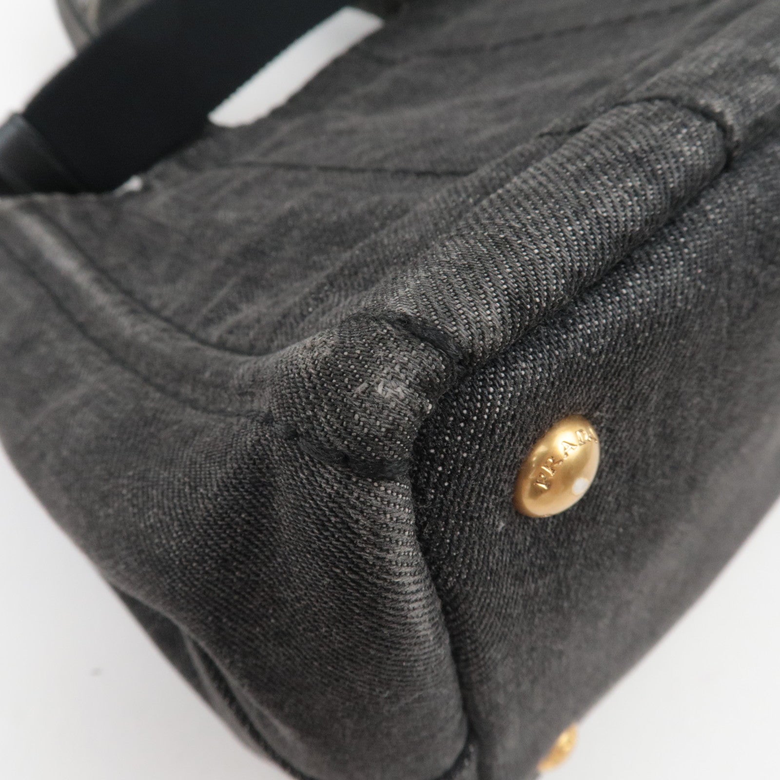 PRADA Canapa Mini 2Way Denim Tote Bag Black 1BG439