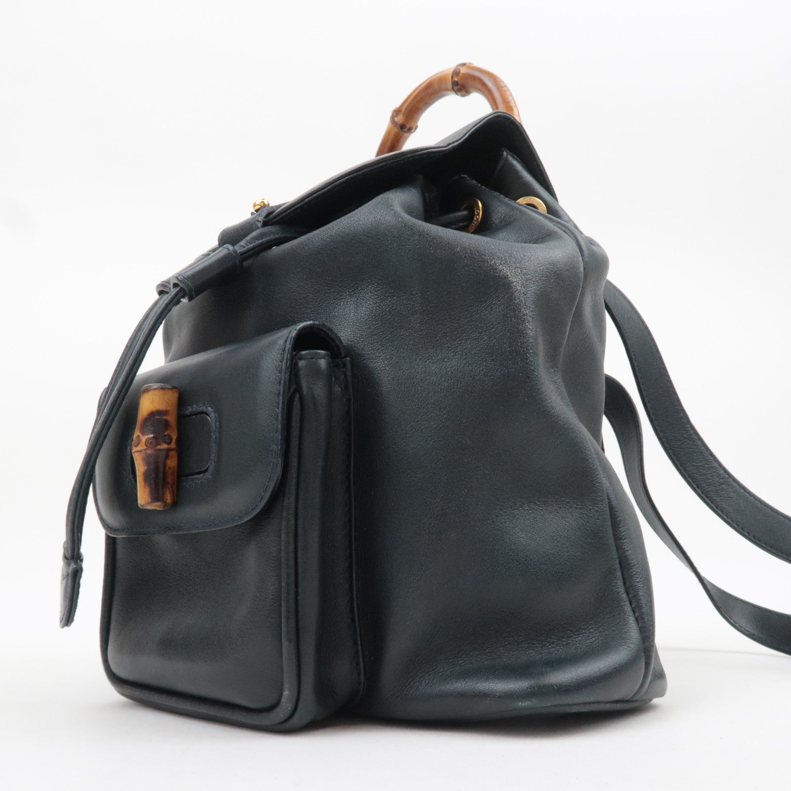 GUCCI Bamboo Leather Backpack Dark Navy 008.3444.0030