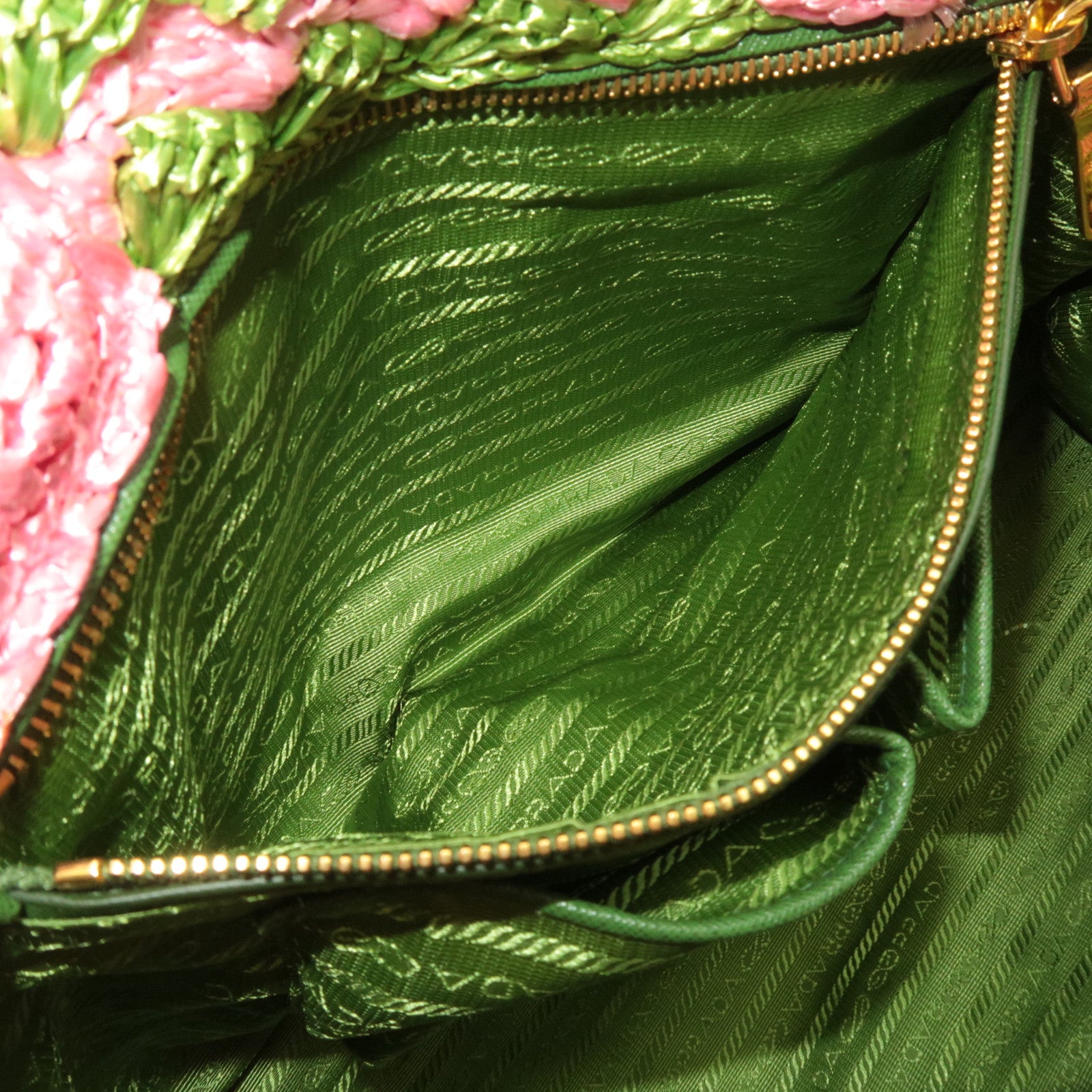 PRADA Canapa Raffia Crochet Tote Bag Pink Green BN2302