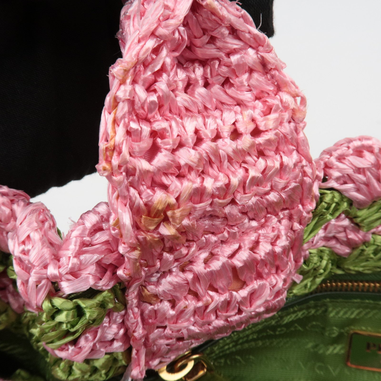 PRADA Canapa Raffia Crochet Tote Bag Pink Green BN2302