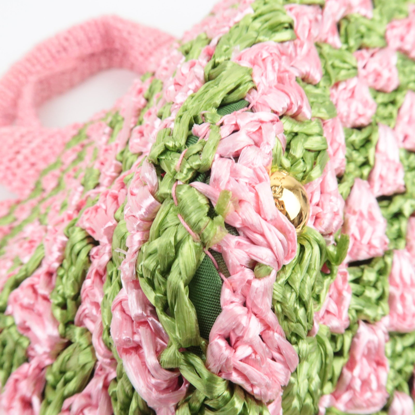 PRADA Canapa Raffia Crochet Tote Bag Pink Green BN2302