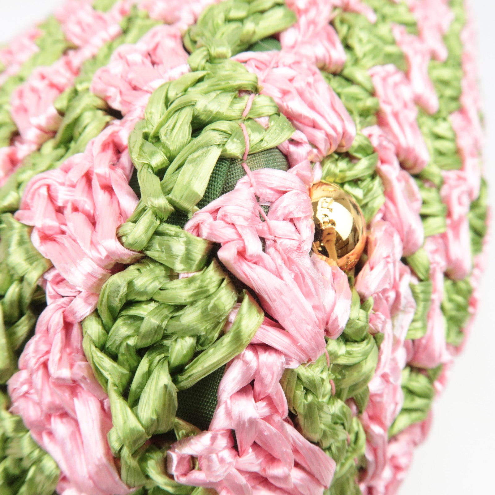 PRADA Canapa Raffia Crochet Tote Bag Pink Green BN2302