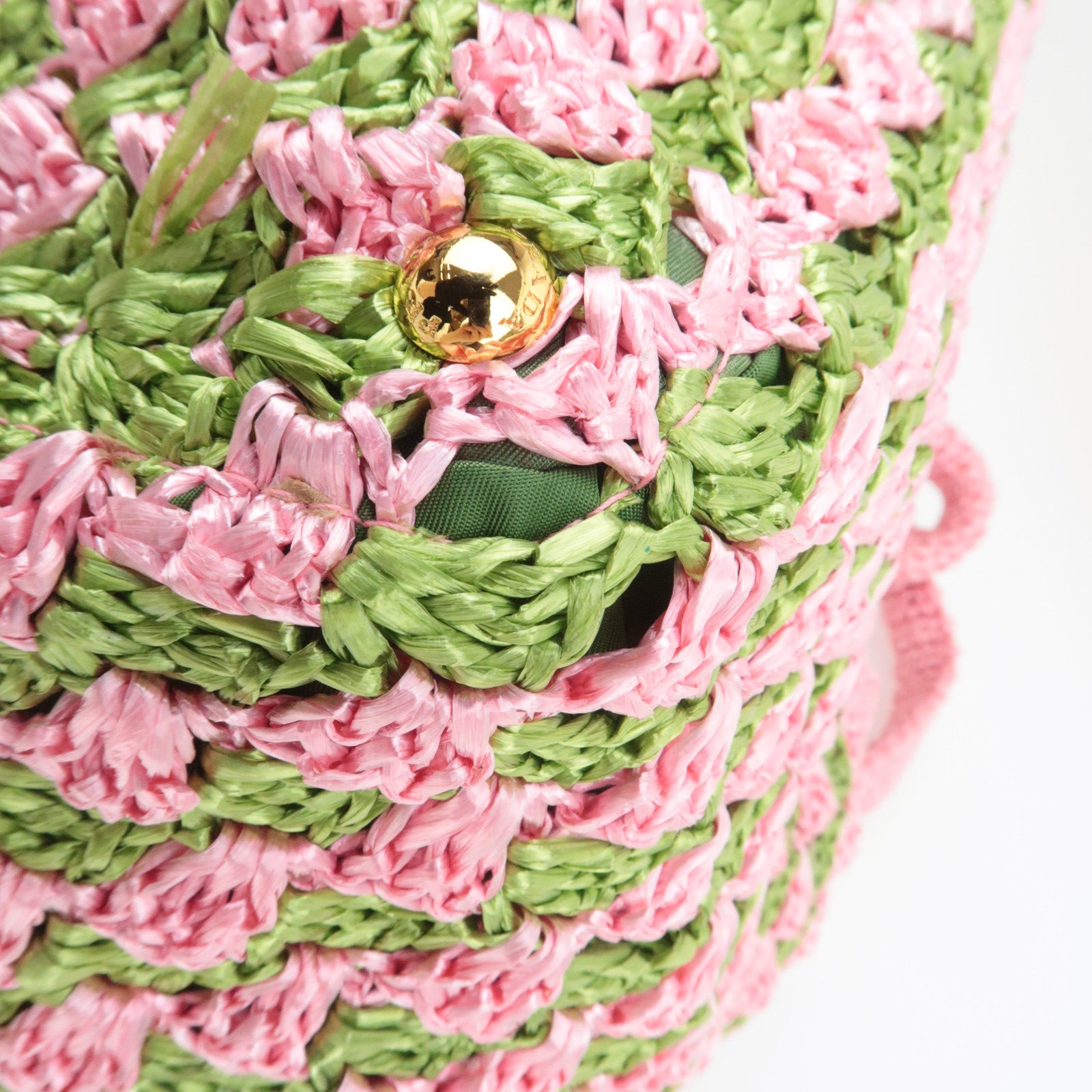 PRADA Canapa Raffia Crochet Tote Bag Pink Green BN2302