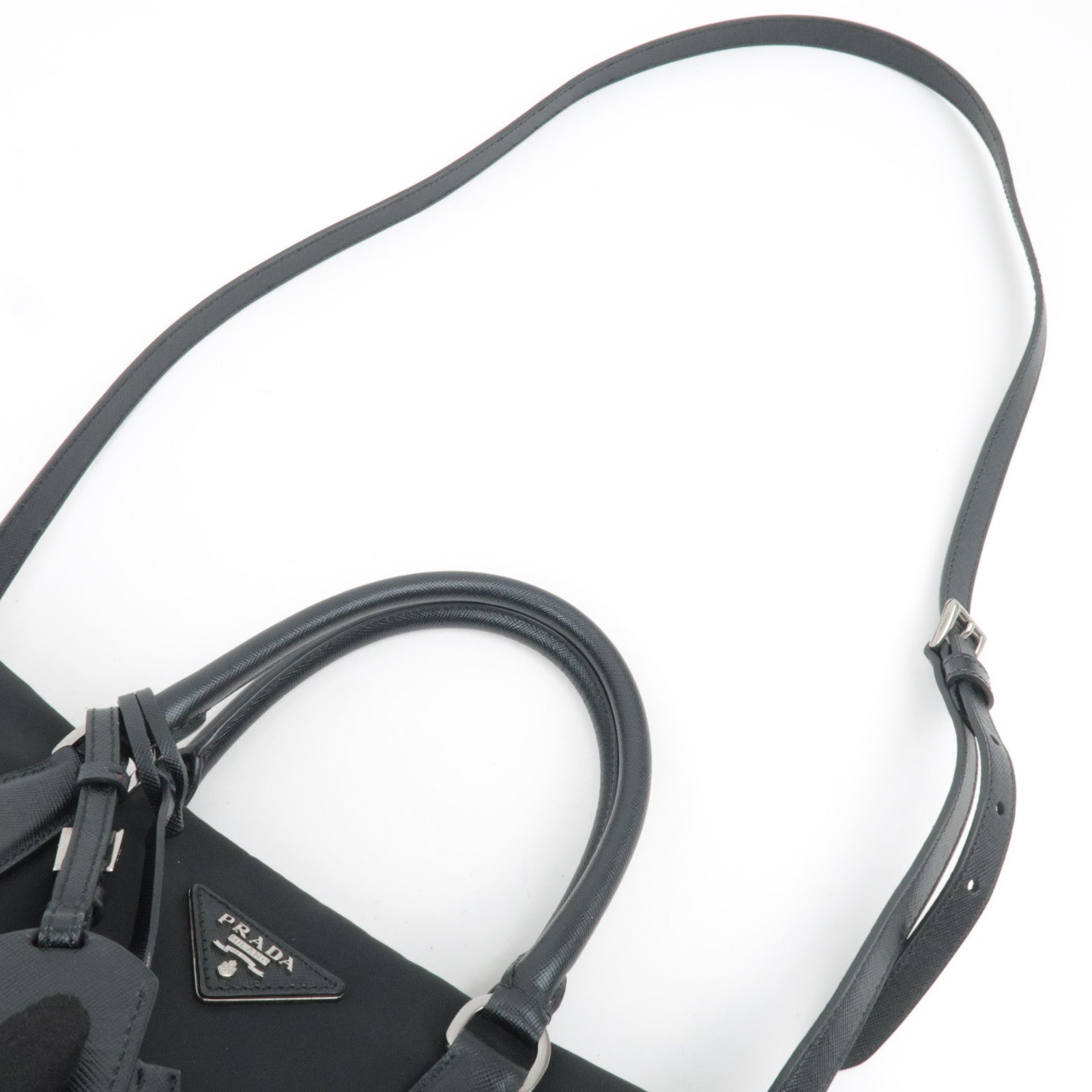 PRADA 2Way Nylon Leather Handbag Black