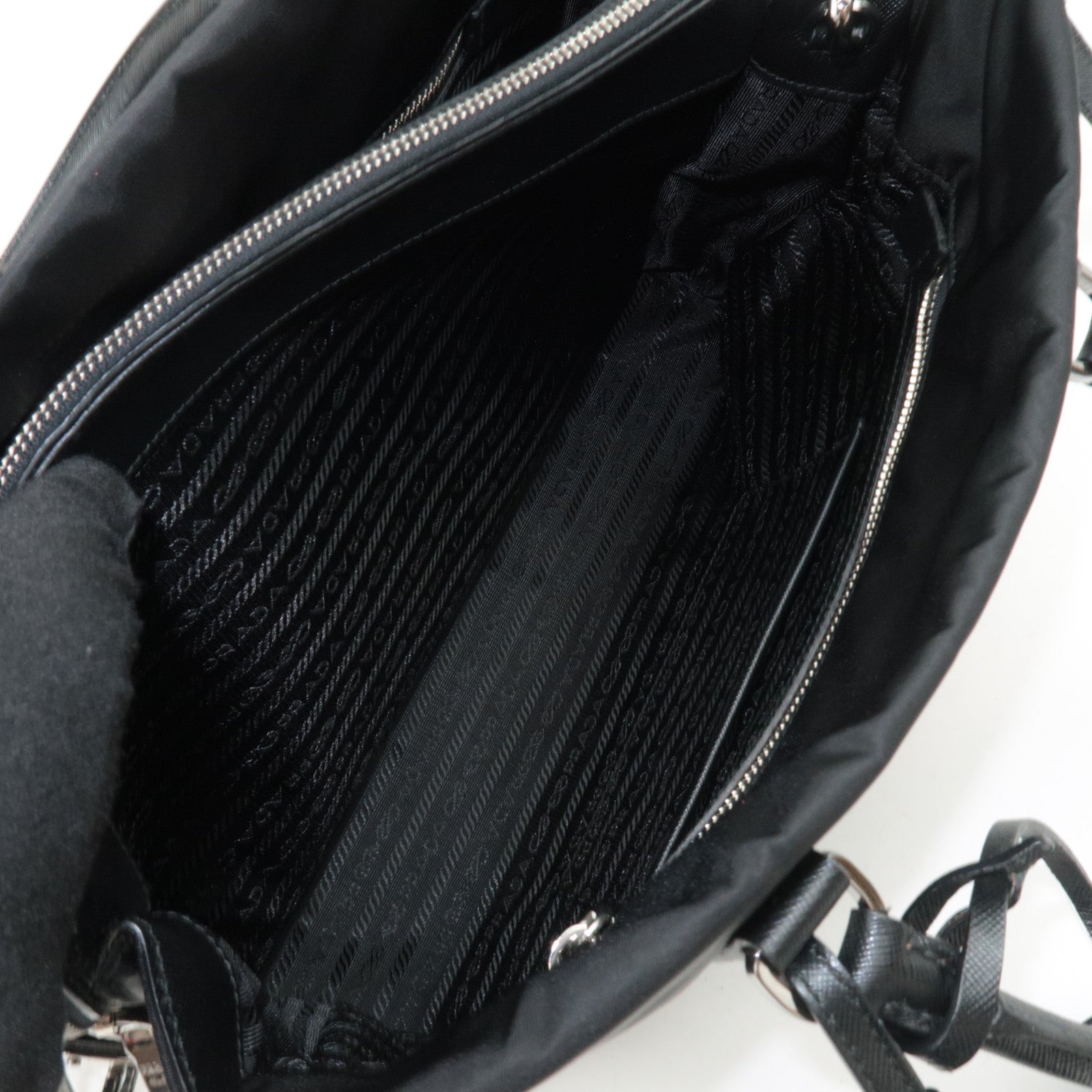 PRADA 2Way Nylon Leather Handbag Black