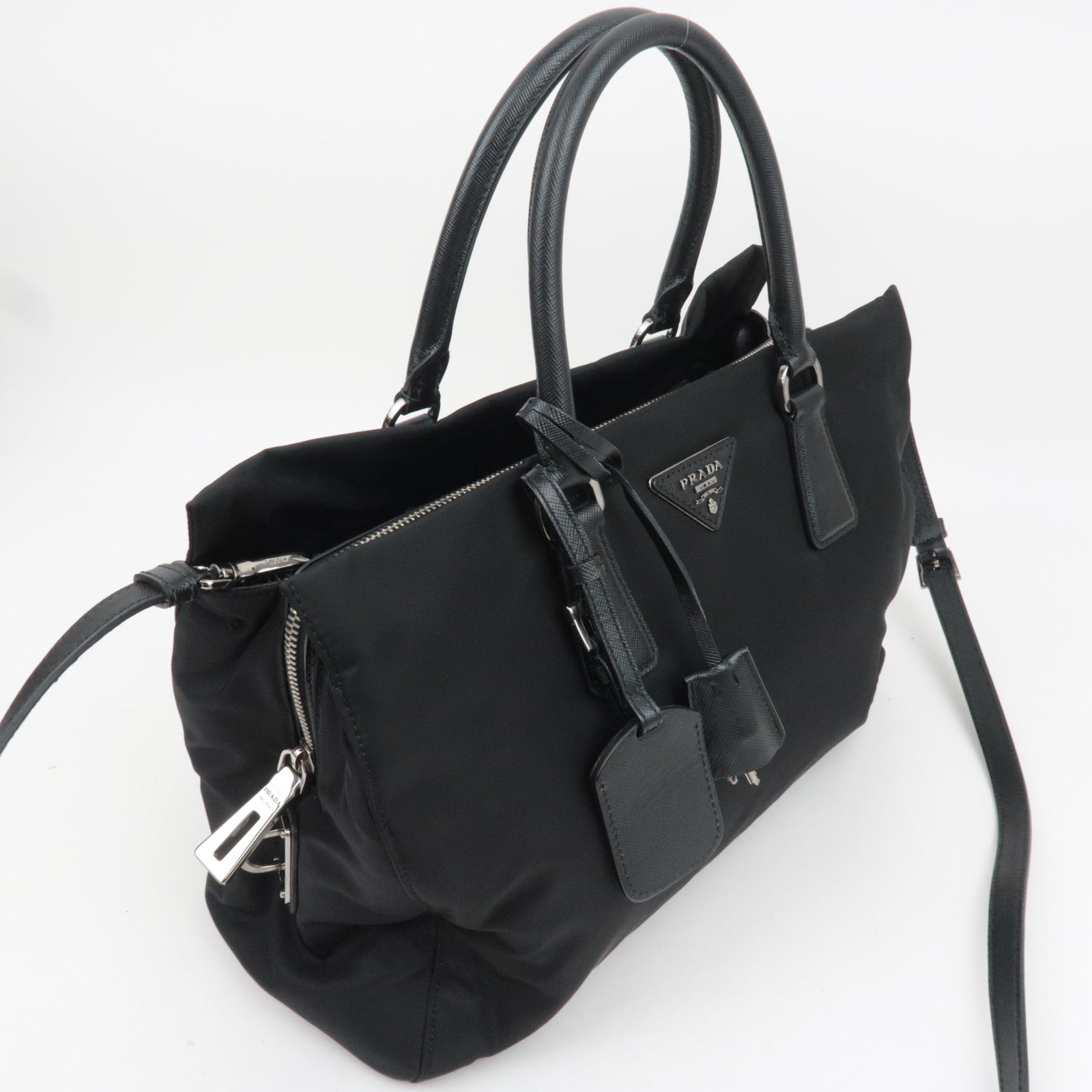PRADA 2Way Nylon Leather Handbag Black