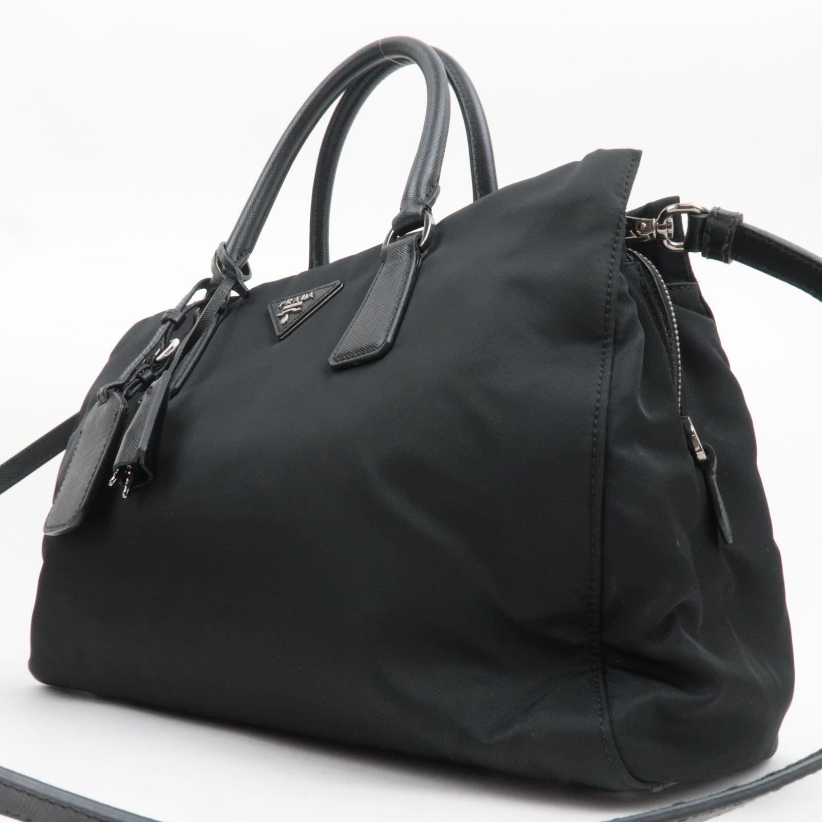 PRADA 2Way Nylon Leather Handbag Black
