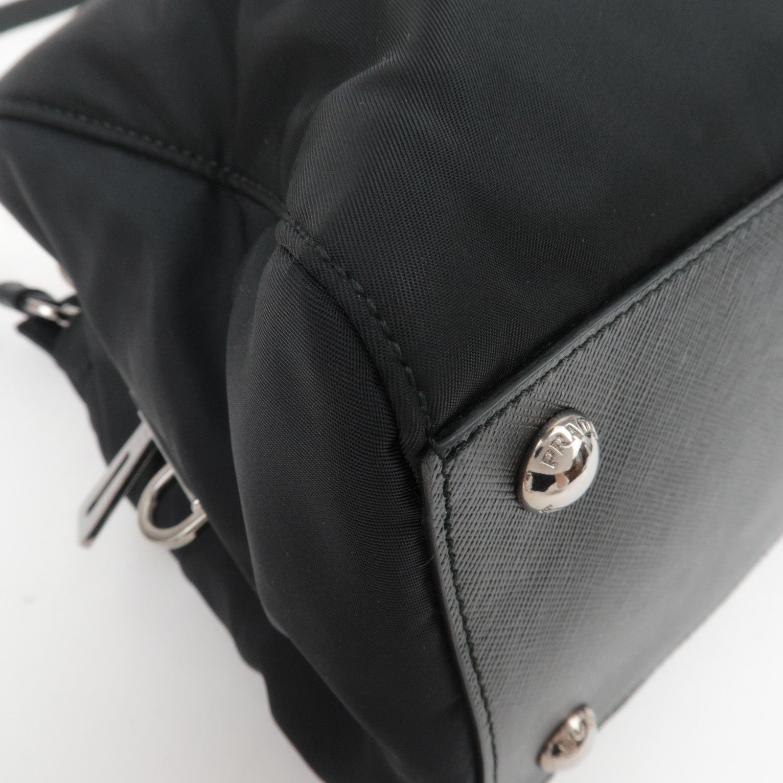 PRADA 2Way Nylon Leather Handbag Black