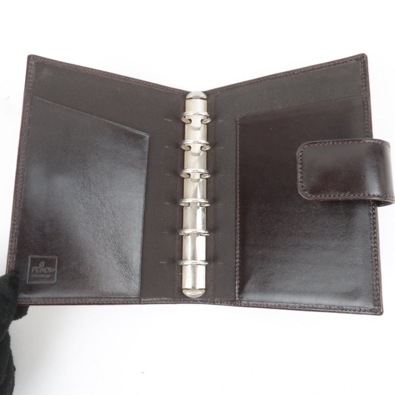 FENDI Zucca Canvas Leather Planner Cover Brown Black 30153
