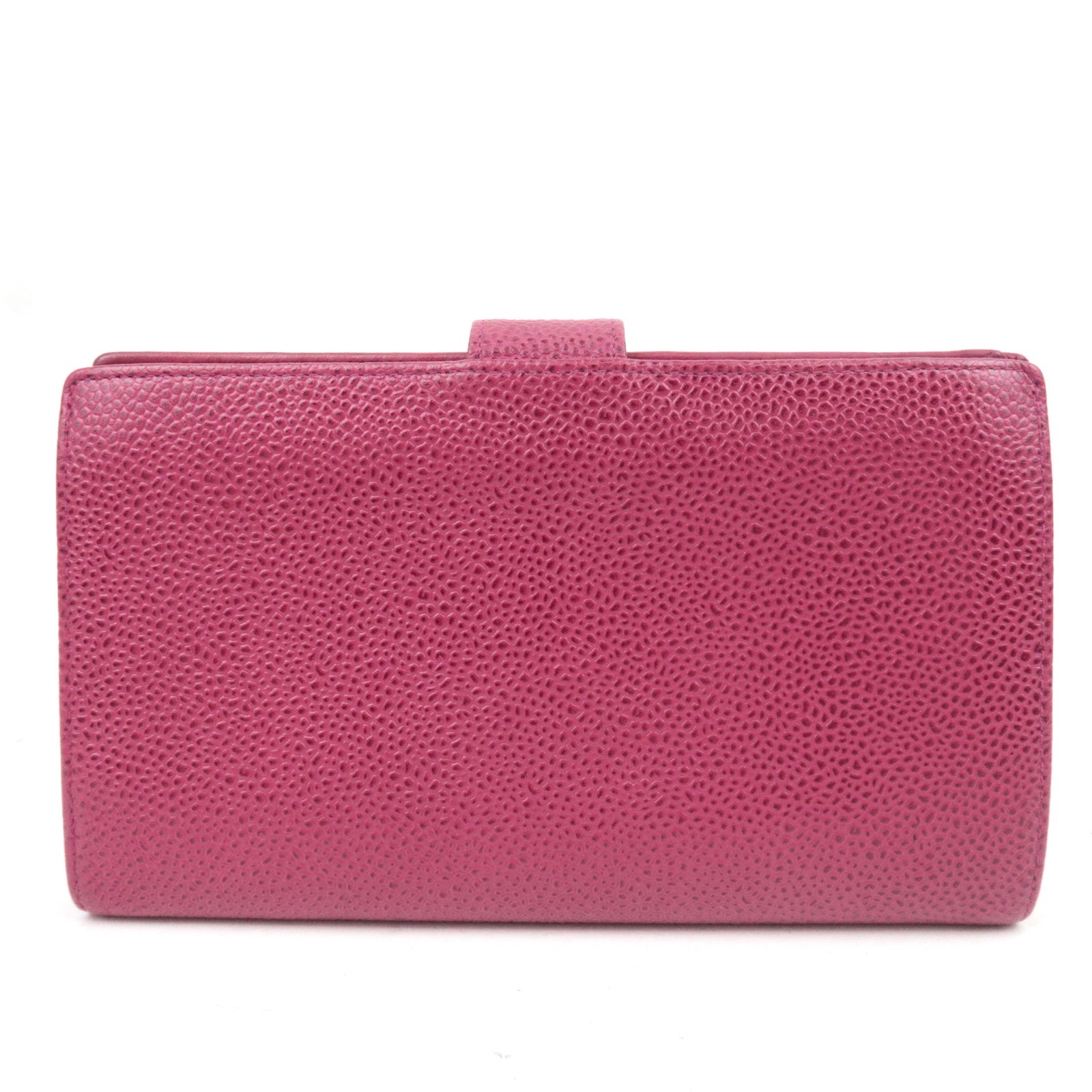 CHANEL Coco Mark Caviarskin Kiss Lock Long Wallet Pink