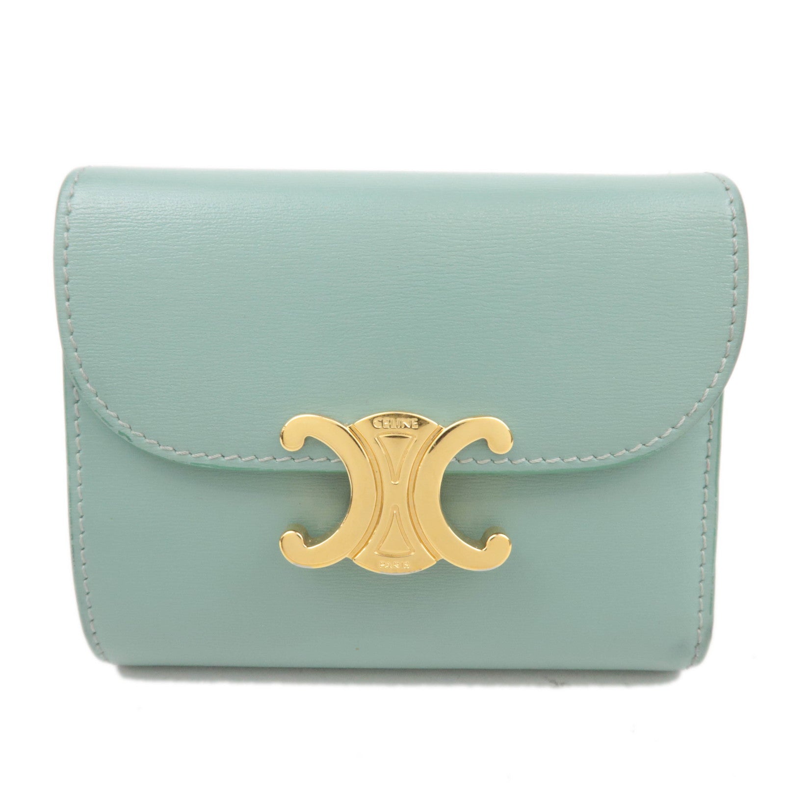 CELINE Triomphe Leather Wallet Mint Green88178