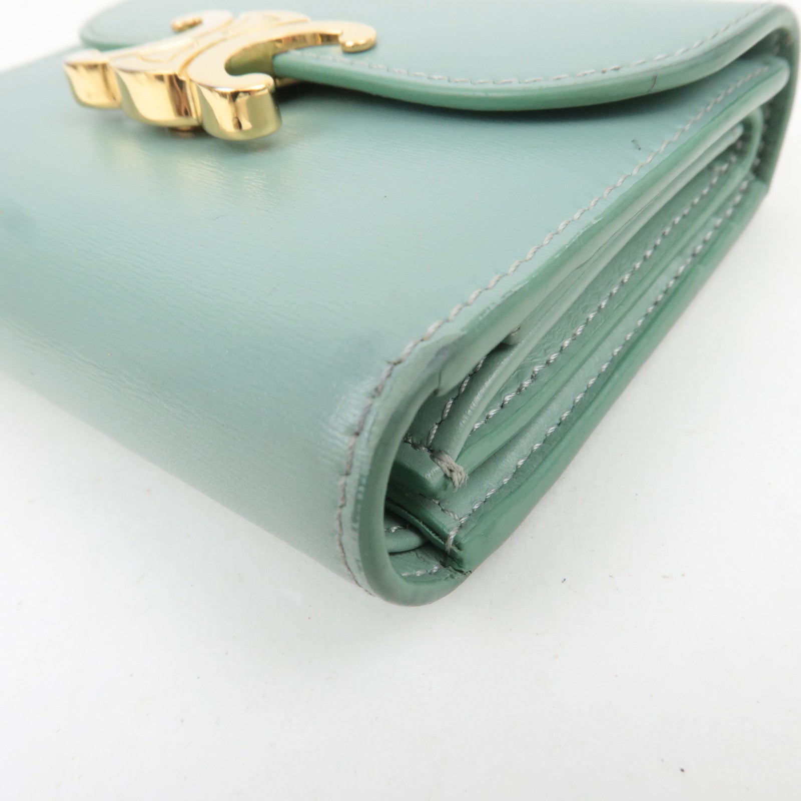 CELINE Triomphe Leather Wallet Mint Green