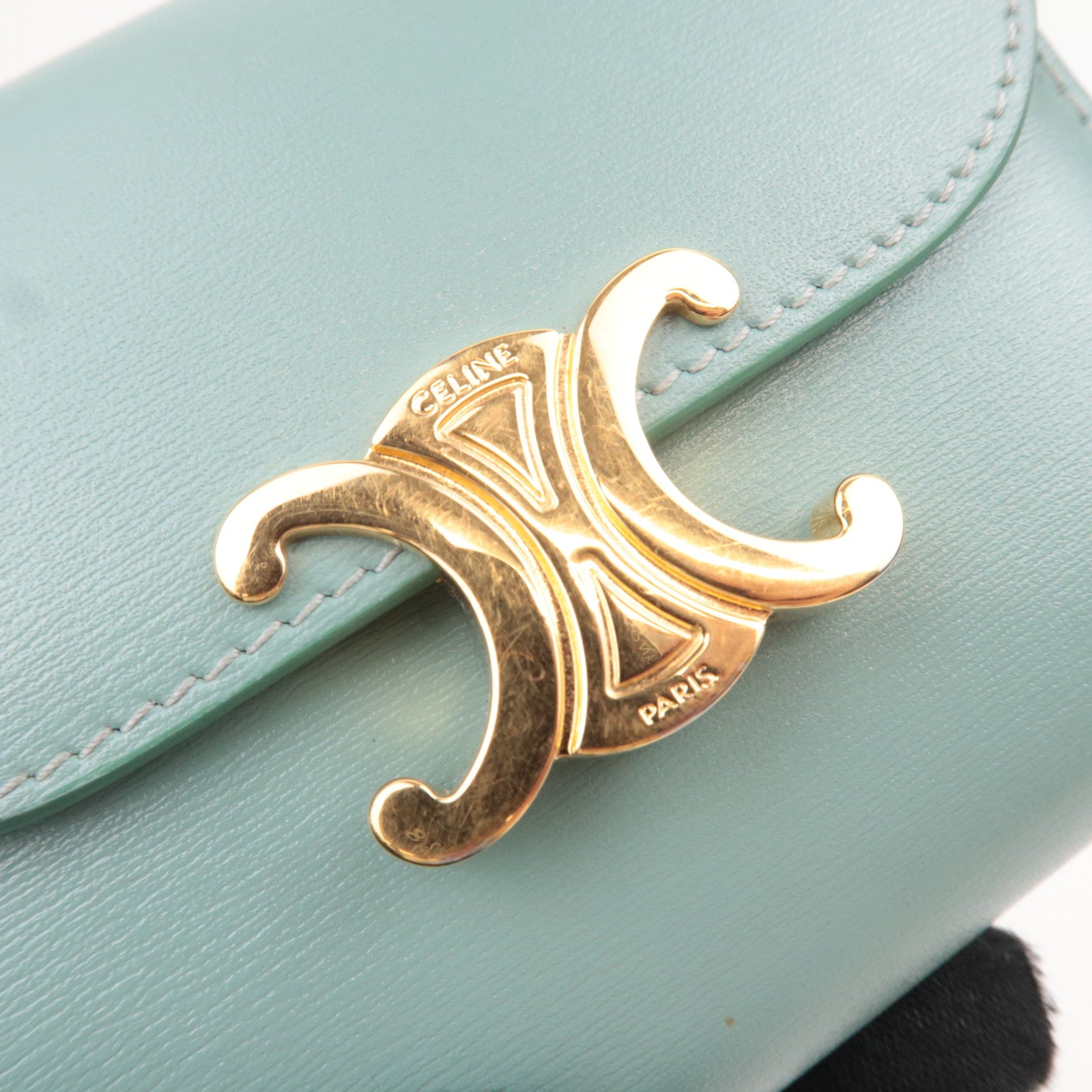 CELINE Triomphe Leather Wallet Mint Green