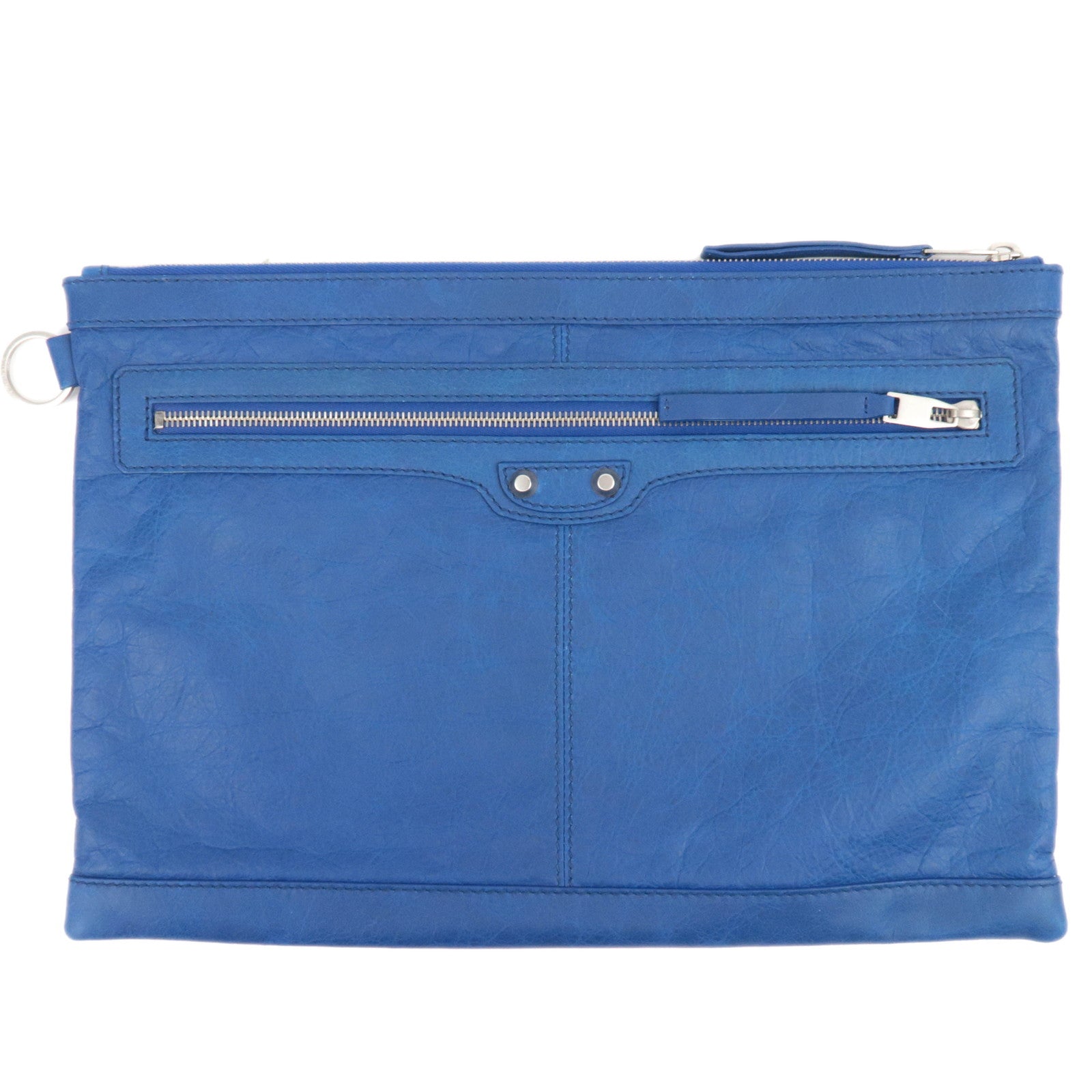 BALENCIAGA Classic Clip L Leather Clutch Bag Blue 27302388194