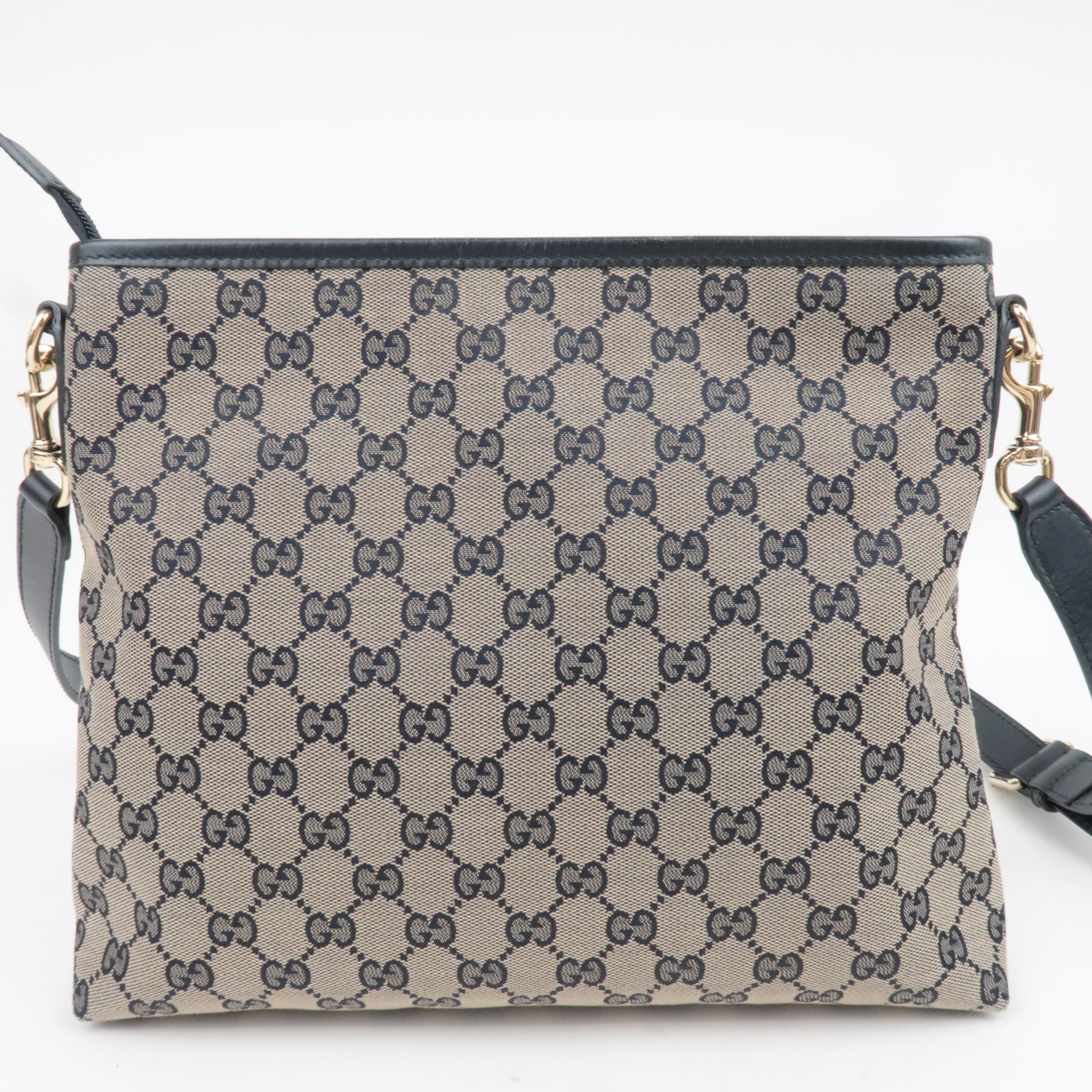 GUCCI Sherry GG Canvas Shoulder Bag Beige Navy 388926