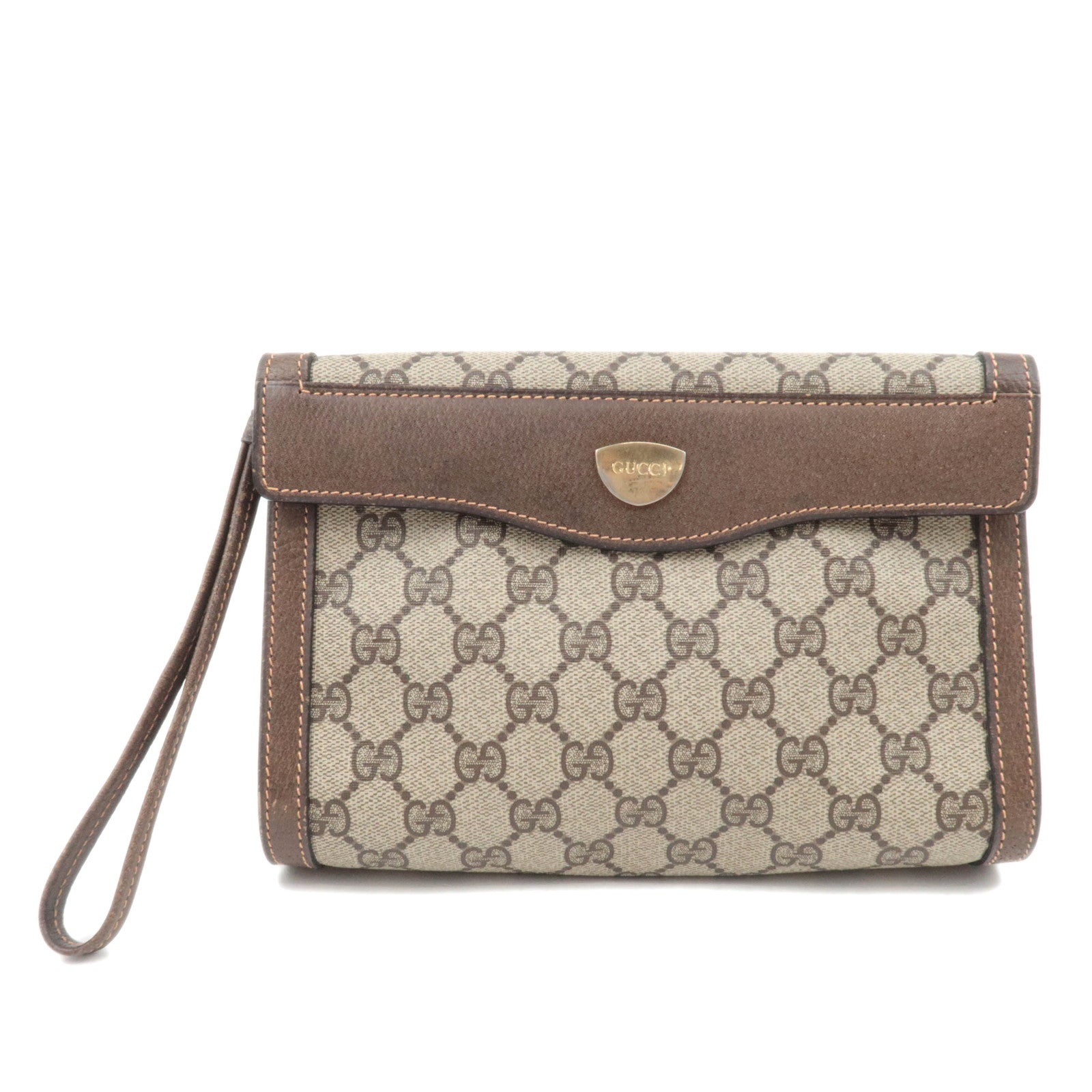 GUCCI Old Gucci GG Plus Clutch Bag Beige Brown88211
