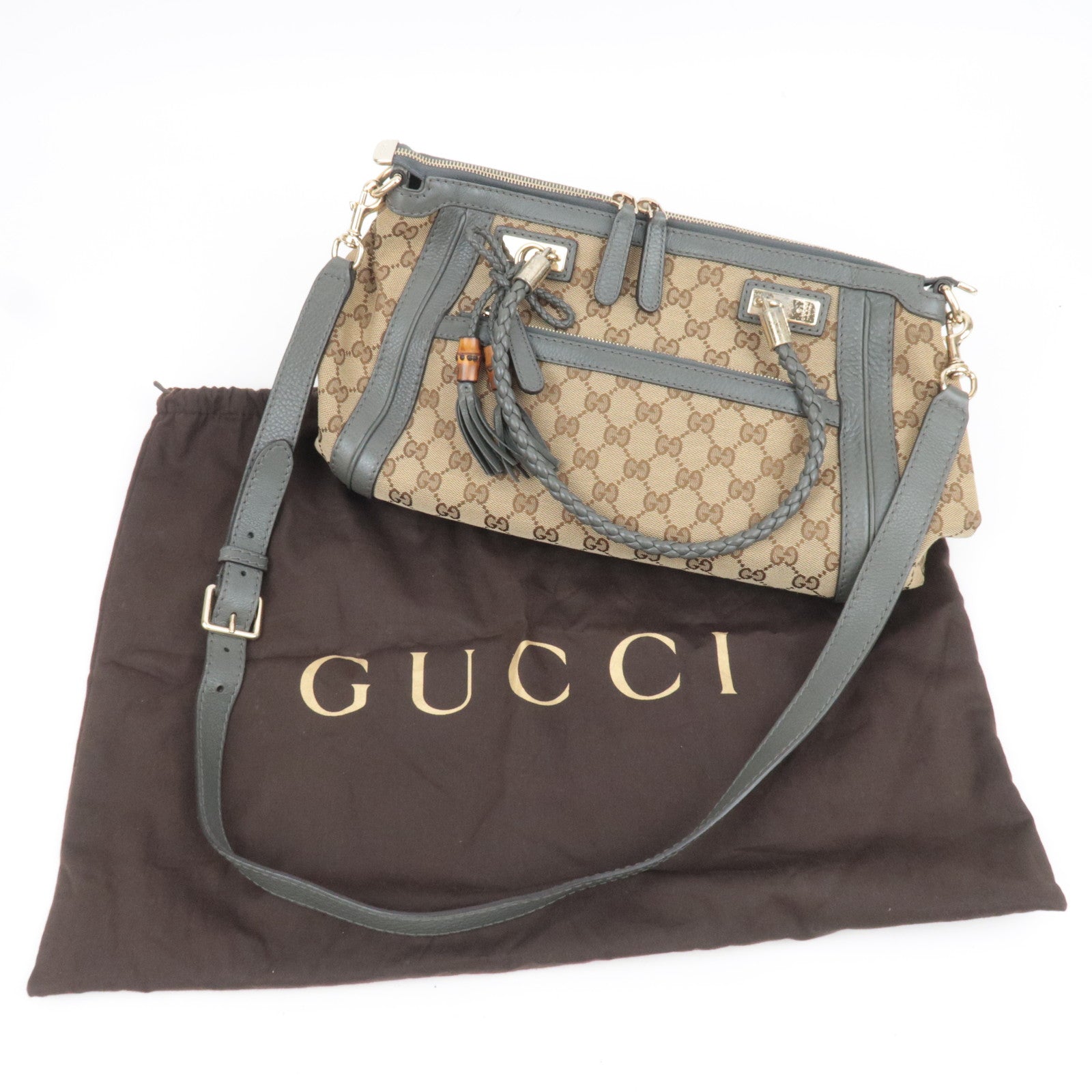 GUCCI Bamboo Bella GG Canvas 2Way Handbag Beige Gray 282300