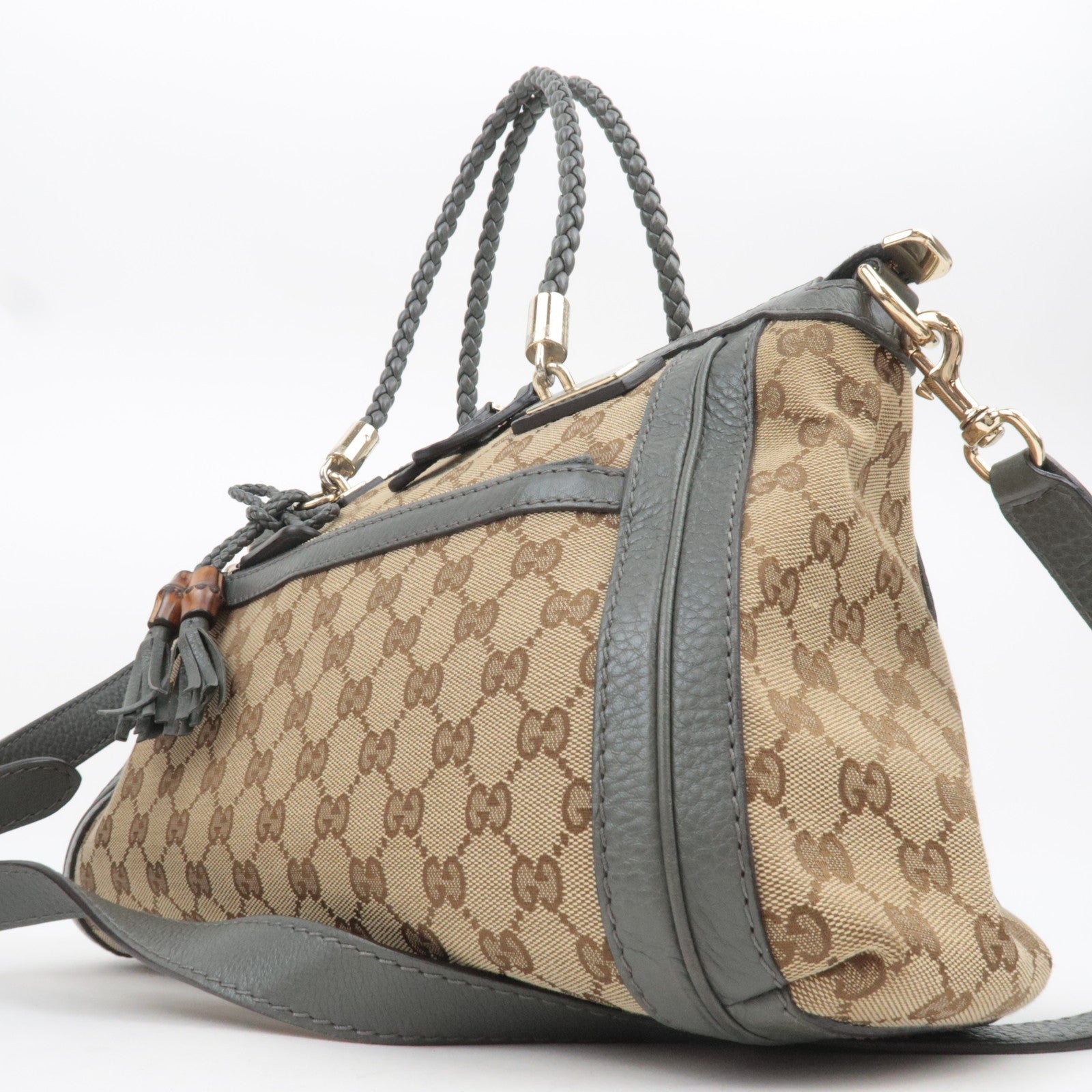 GUCCI Bamboo Bella GG Canvas 2Way Handbag Beige Gray 282300