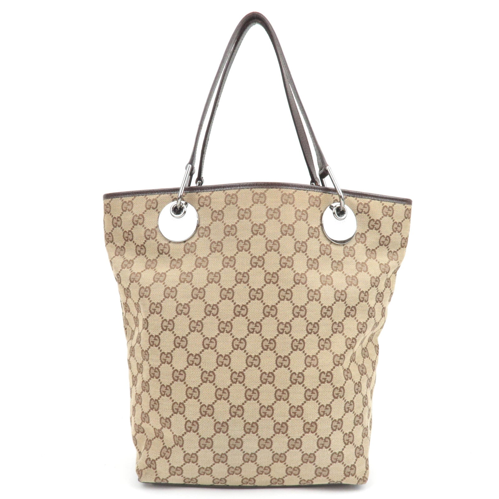 GUCCI GG Canvas Tote Bag Beige Brown 120836