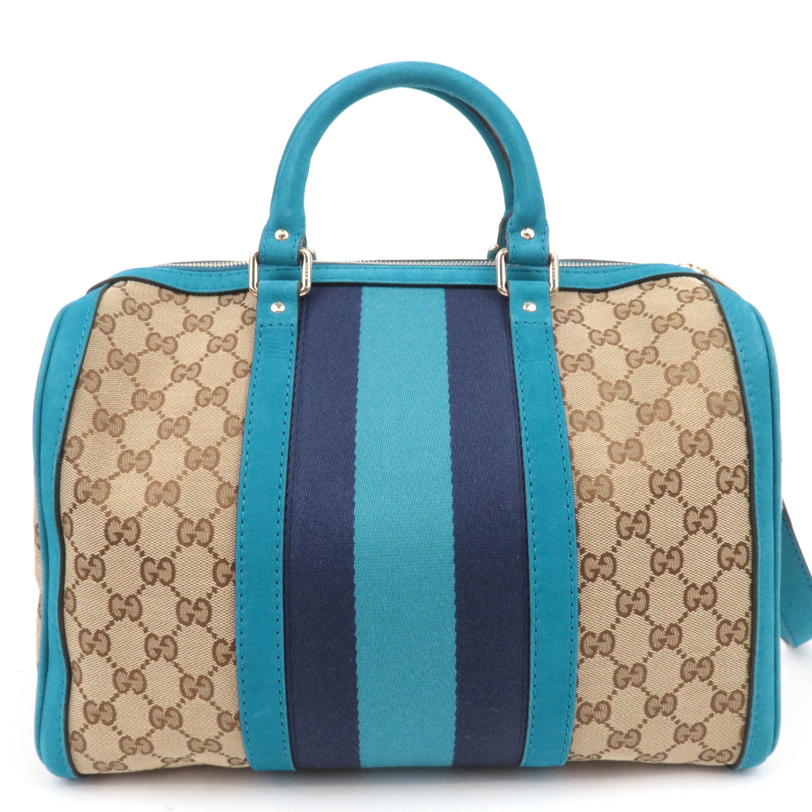 GUCCI Sherry GG Canvas 2Way Boston bag Beige Blue 247205