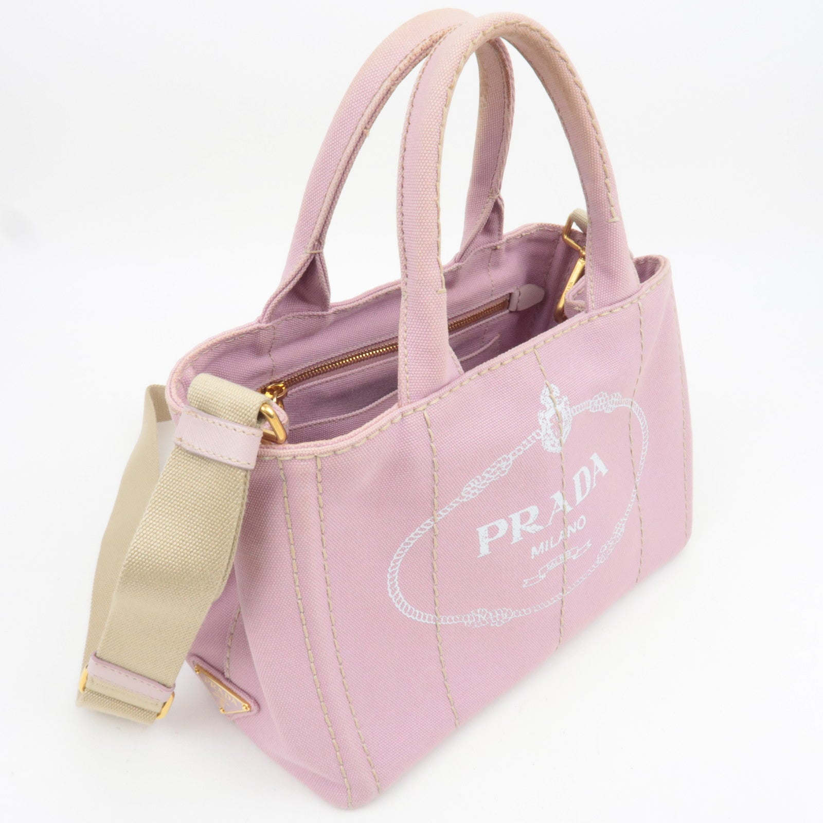 PRADA Canapa Mini 2Way Canvas Tote Bag Pink 1BG439