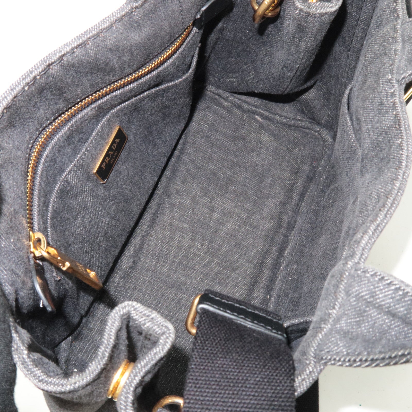 PRADA Canapa Mini 2Way Denim Tote Bag Black 1BG439