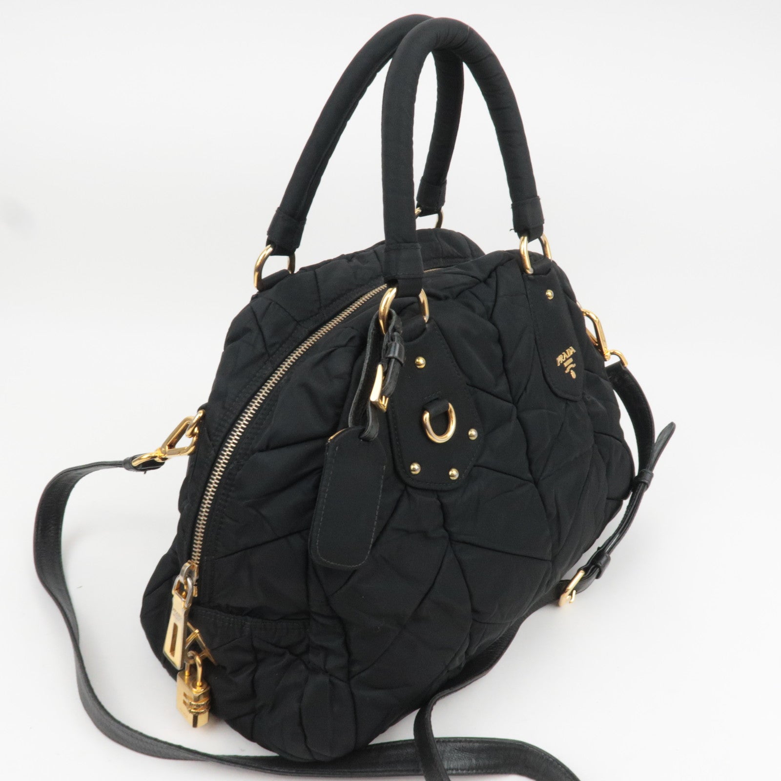 PRADA Quilted 2Way Nylon Handbag Black BL0404