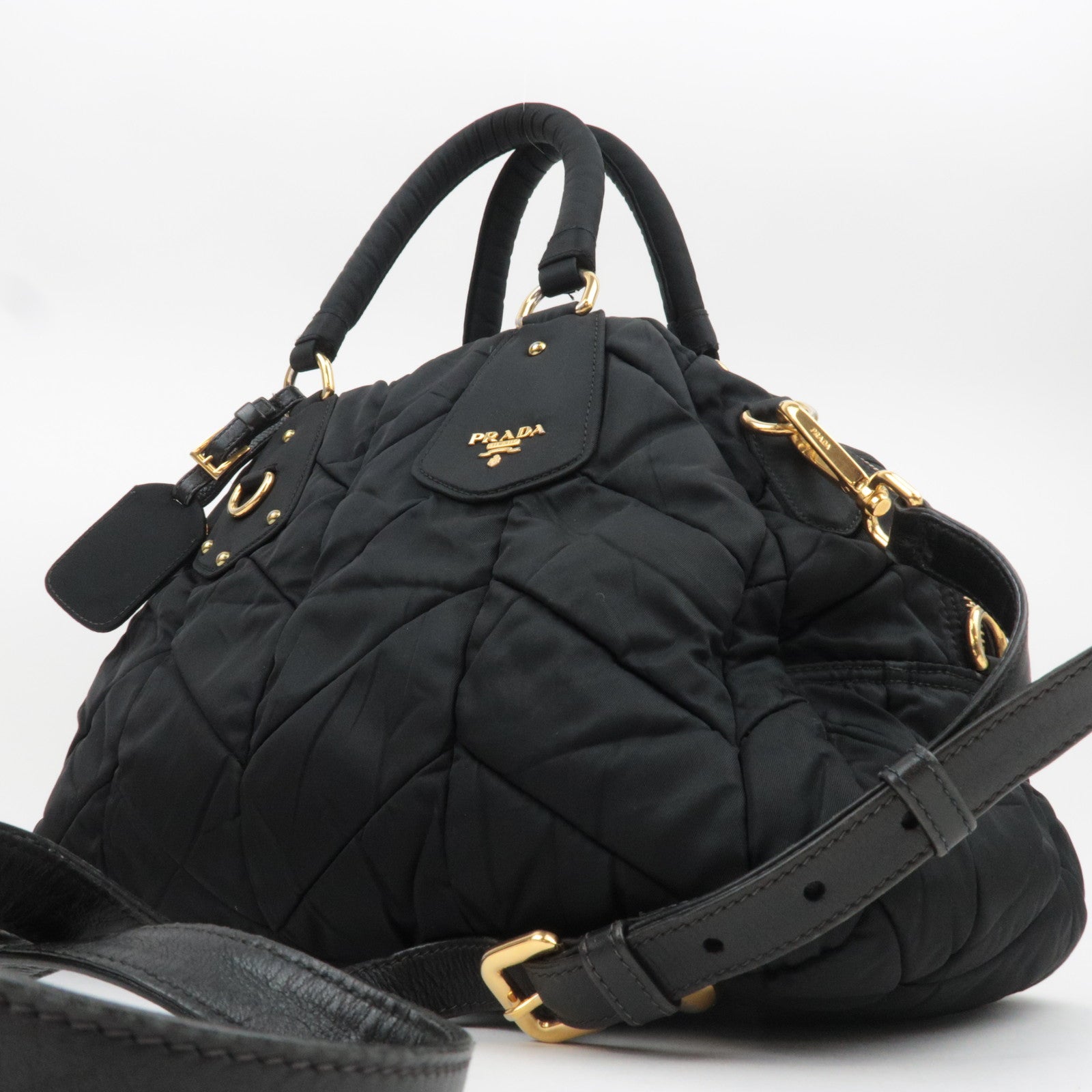 PRADA Quilted 2Way Nylon Handbag Black BL0404
