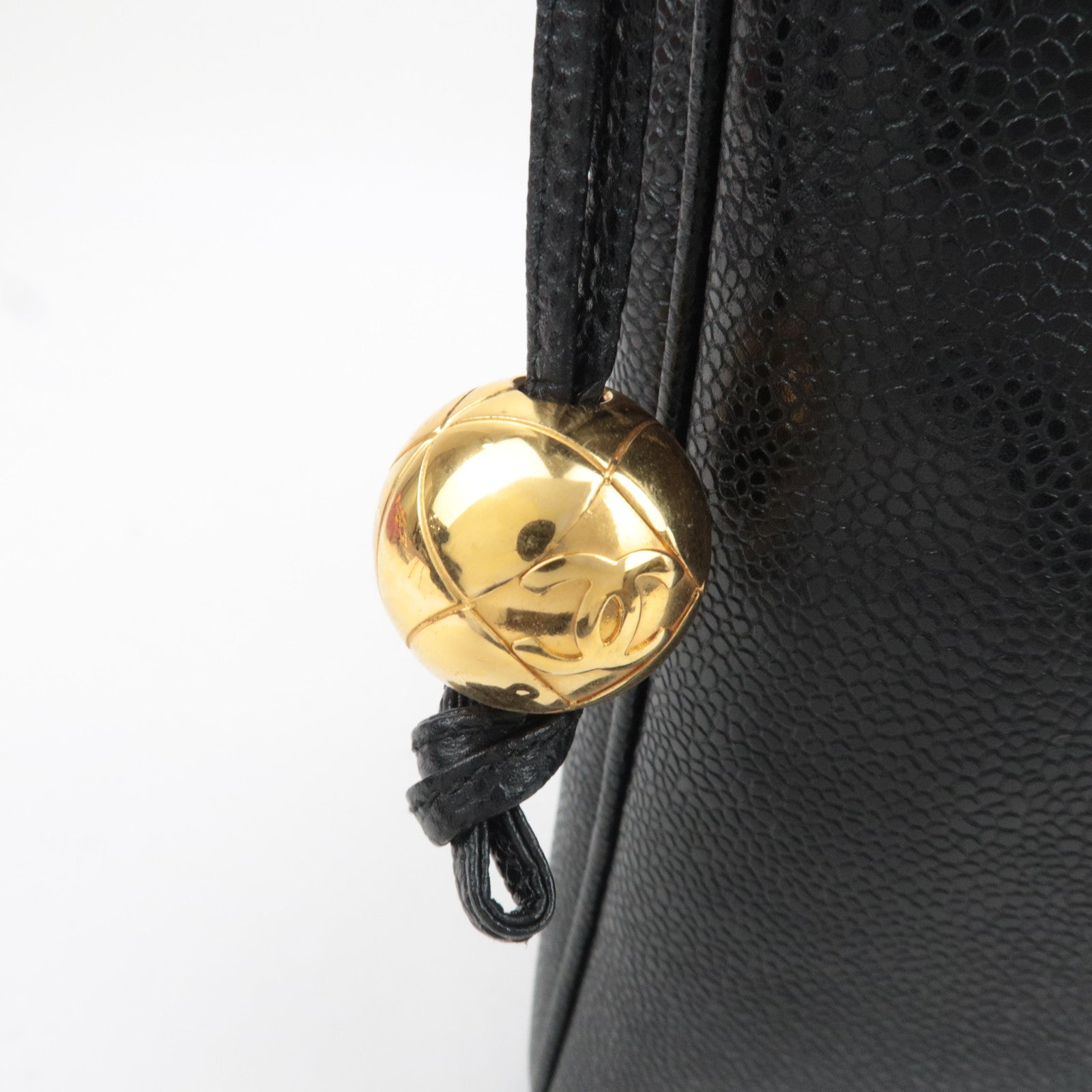 CHANEL Coco Mark Caviarskin Chain Tote Bag Black Gold HDW