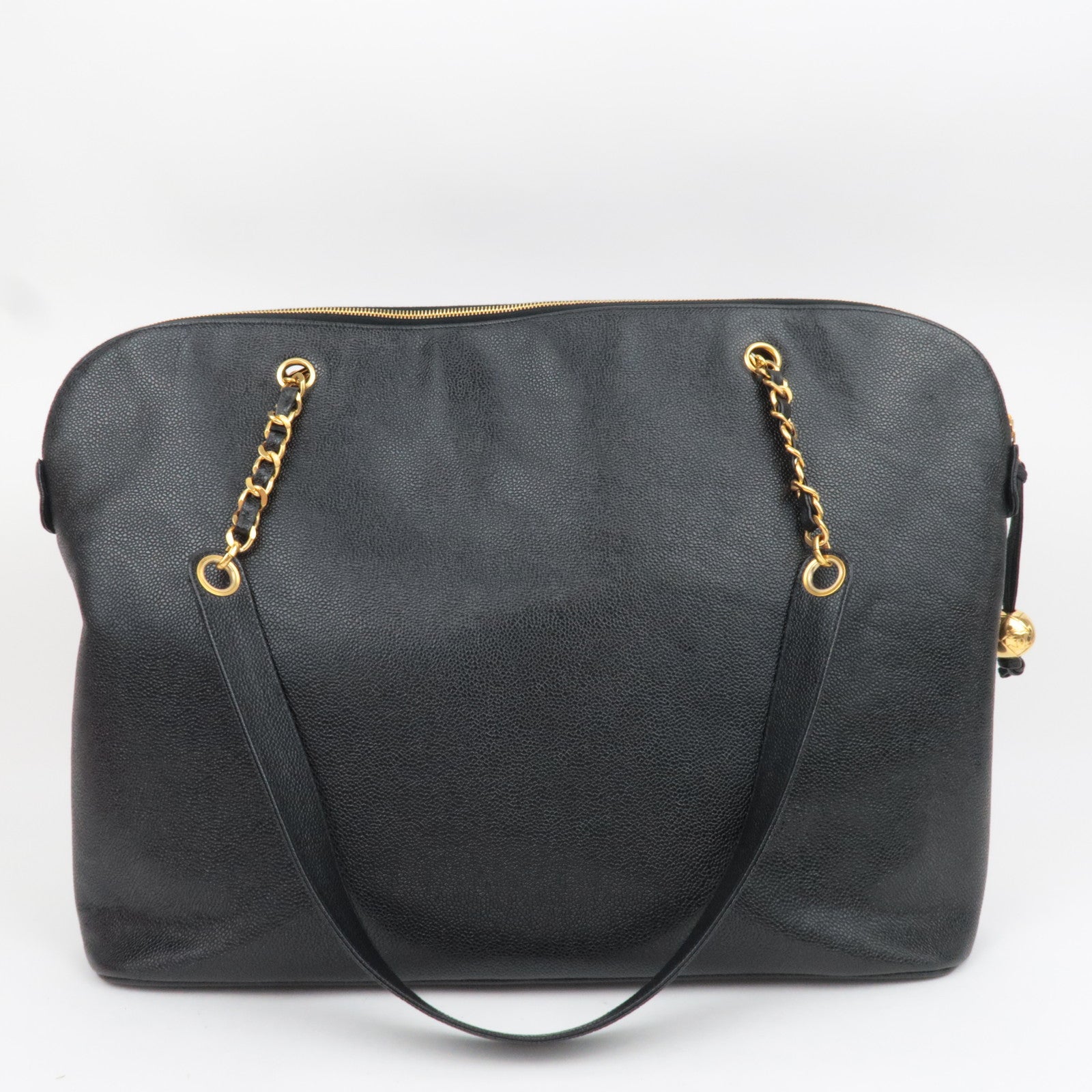 CHANEL Coco Mark Caviarskin Chain Tote Bag Black Gold HDW