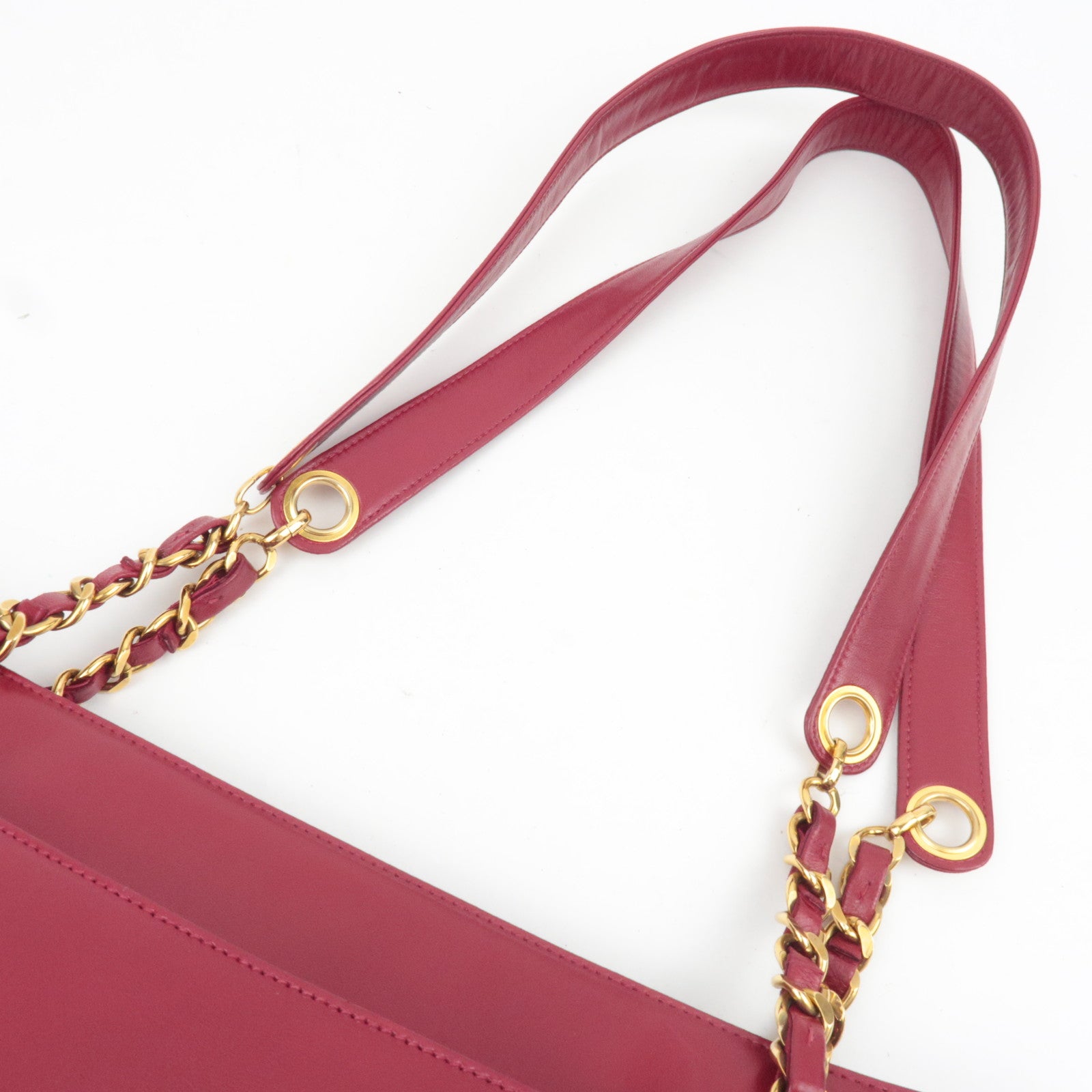 CHANEL Coco Mark Lambskin Chain Tote Bag Red Gold HDW