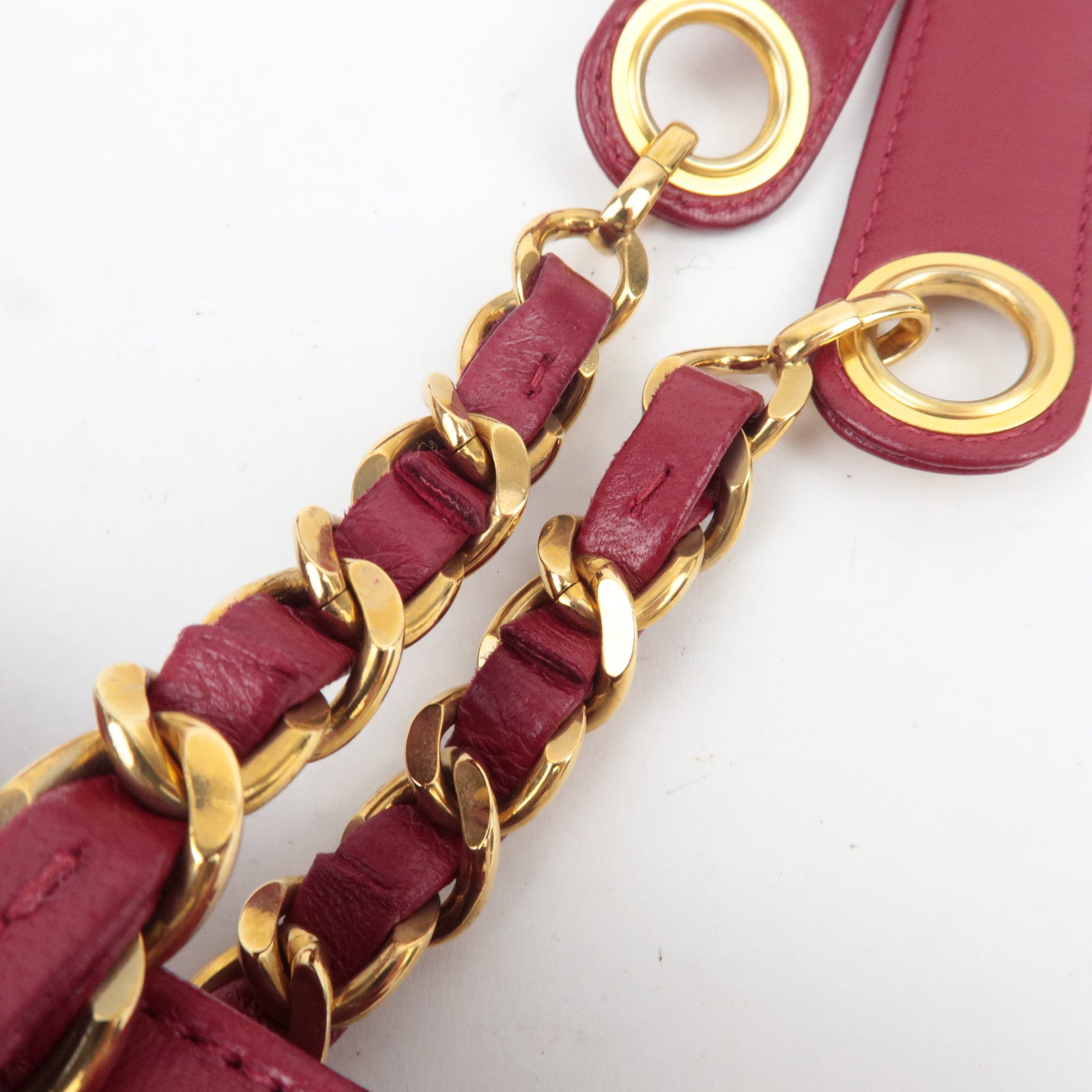 CHANEL Coco Mark Lambskin Chain Tote Bag Red Gold HDW