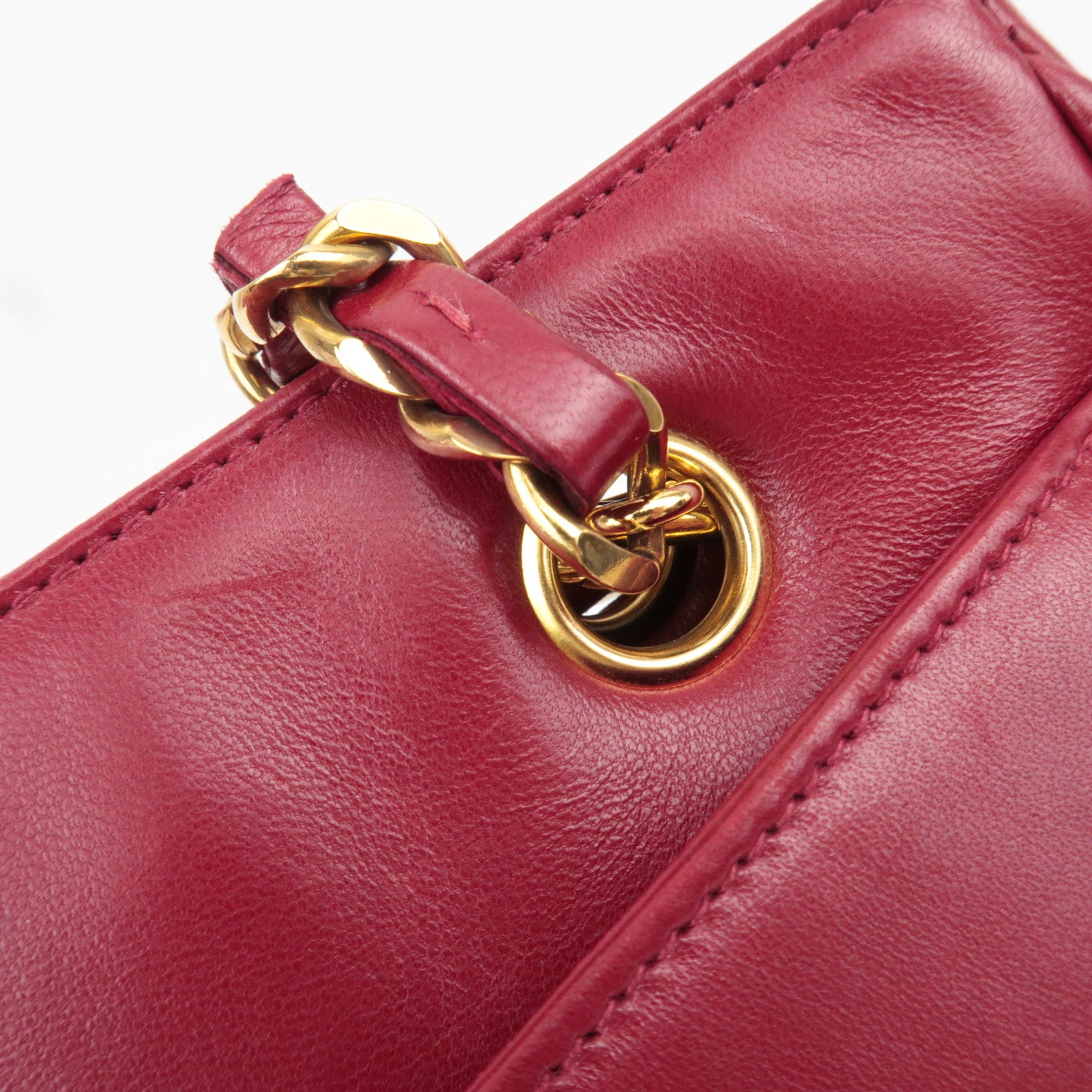 CHANEL Coco Mark Lambskin Chain Tote Bag Red Gold HDW