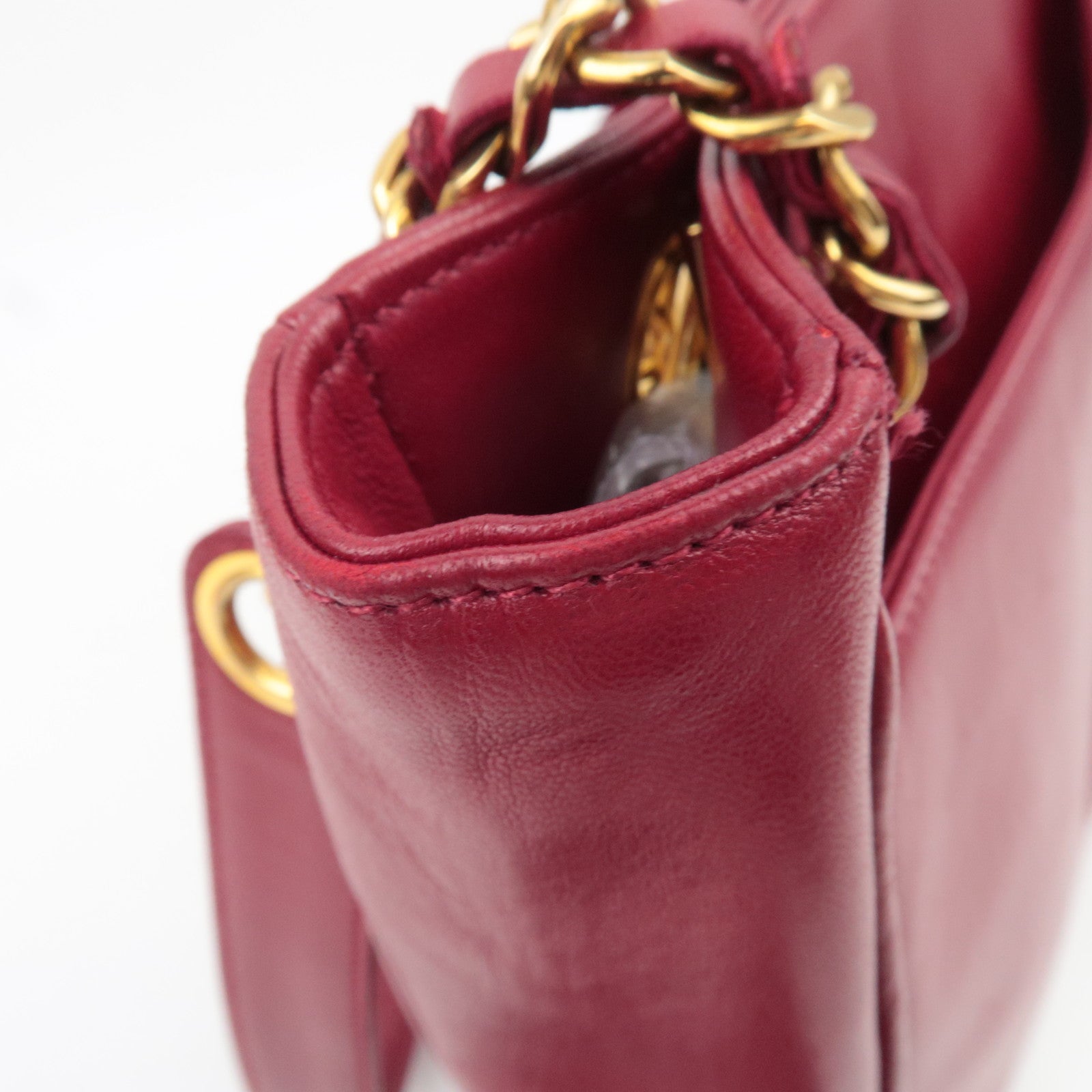 CHANEL Coco Mark Lambskin Chain Tote Bag Red Gold HDW