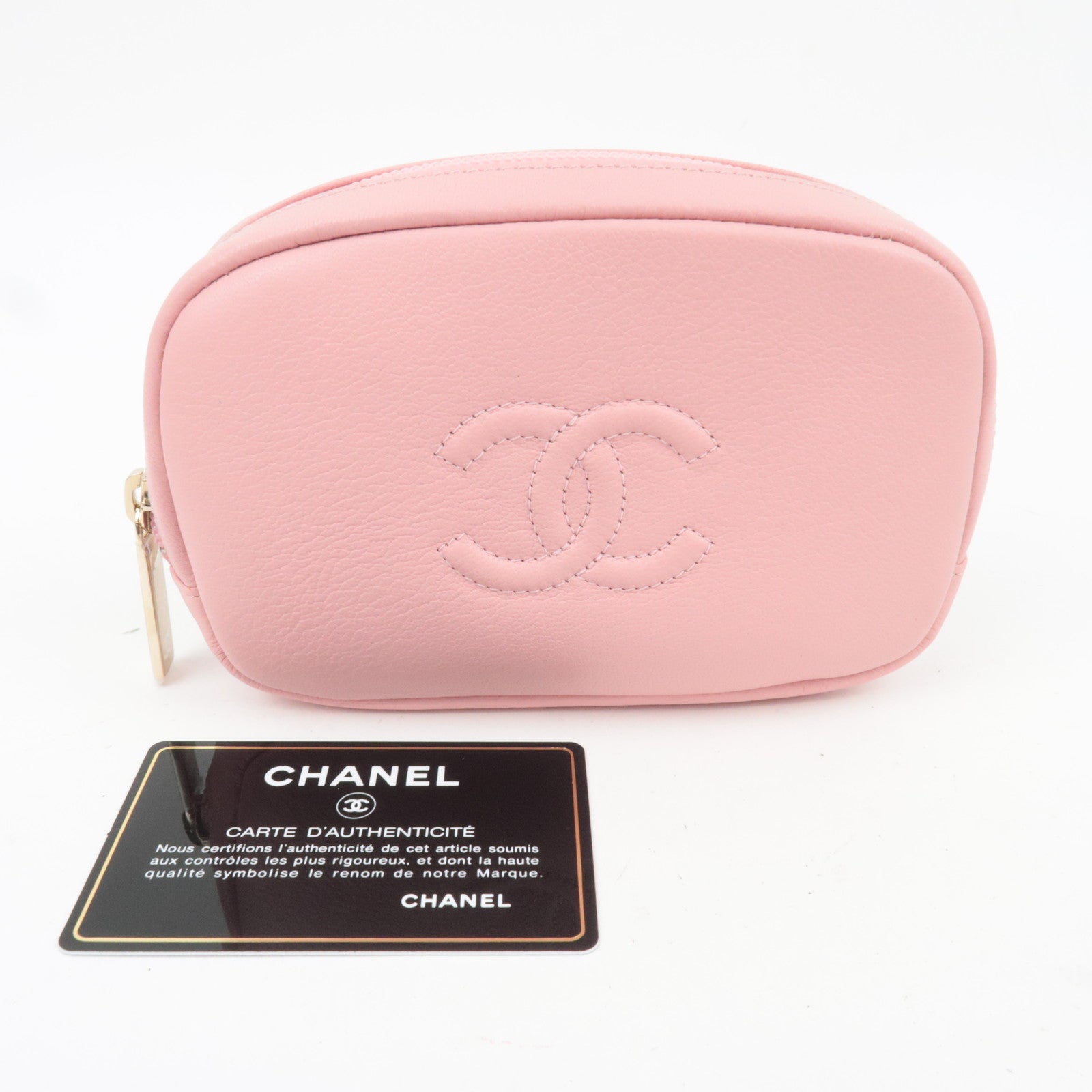 CHANEL Coco Mark Leather Cosmetic Pouch Pink