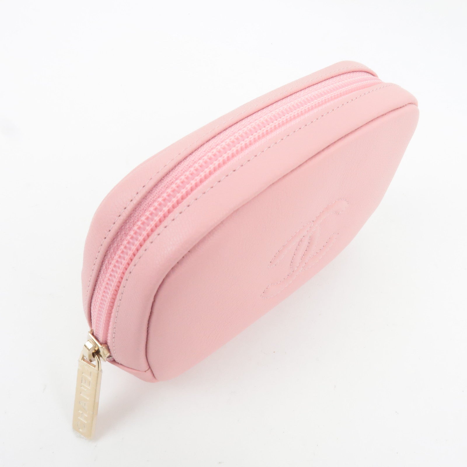 CHANEL Coco Mark Leather Cosmetic Pouch Pink
