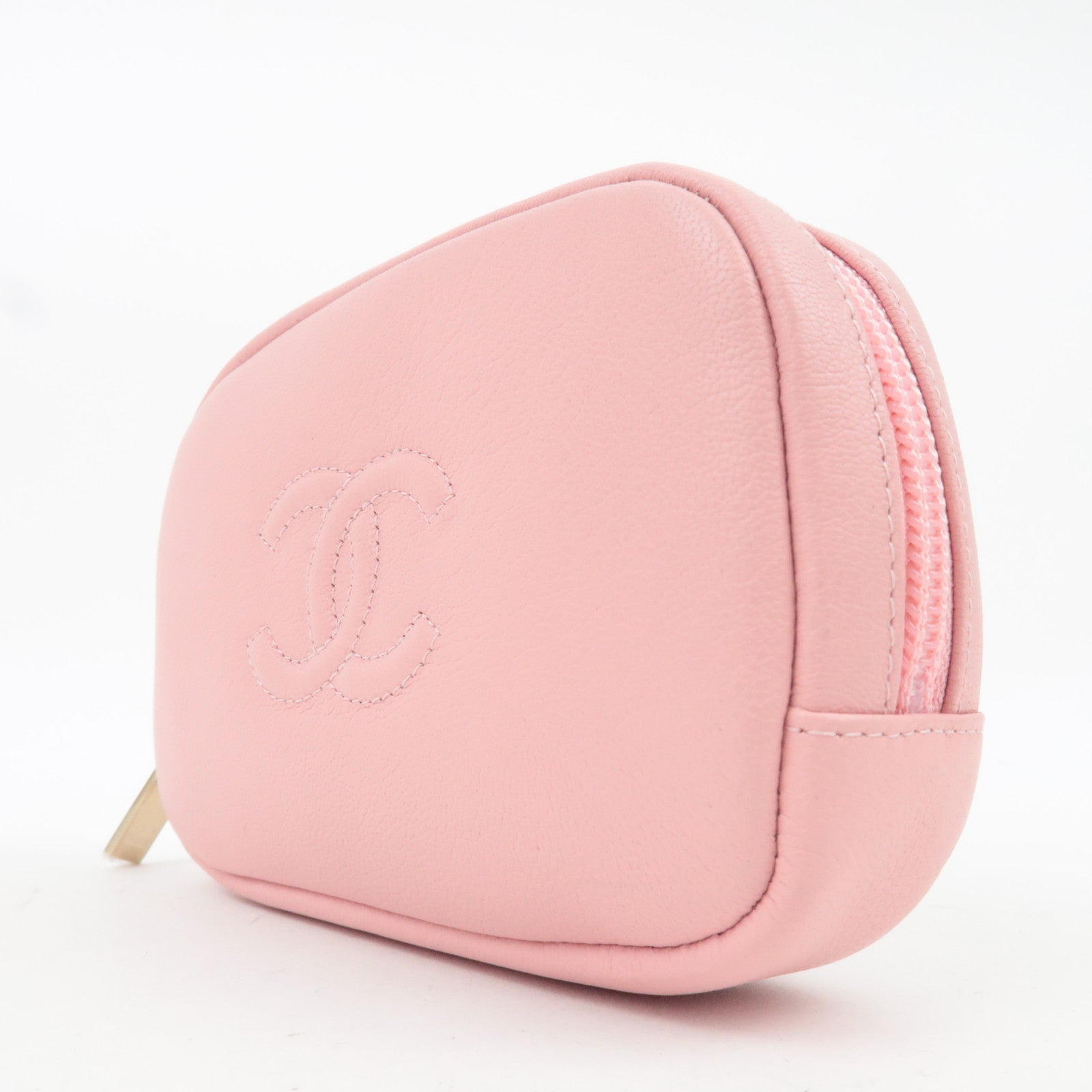 CHANEL Coco Mark Leather Cosmetic Pouch Pink