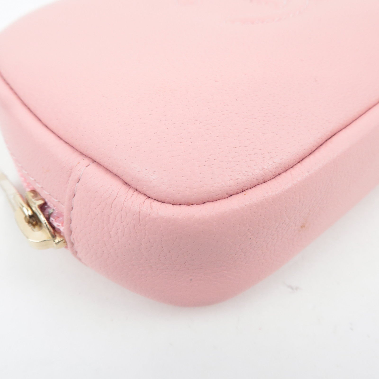 CHANEL Coco Mark Leather Cosmetic Pouch Pink