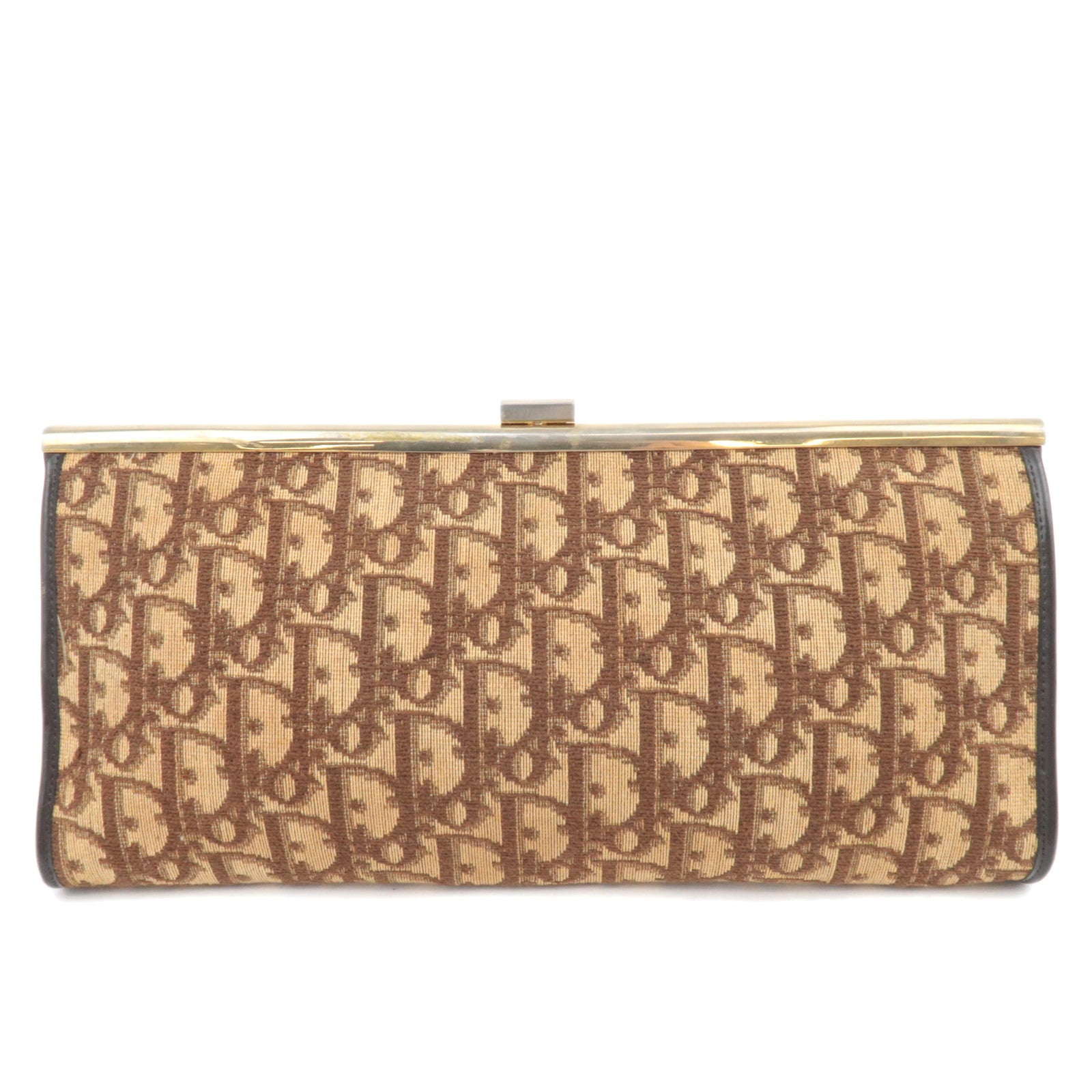 Christian Dior Trotter Canvas Kiss Lock Coin Purse Clutch Bag Beige88369