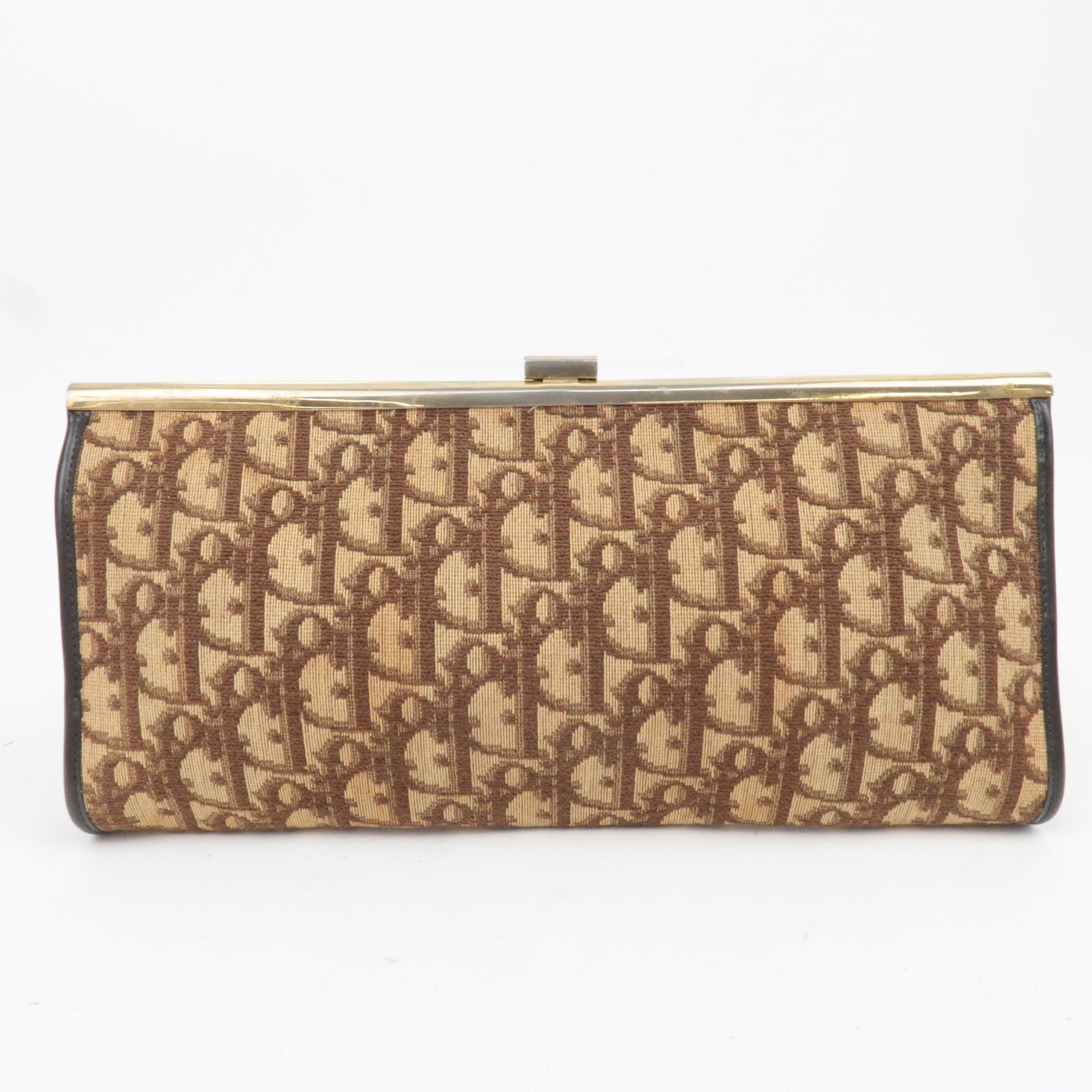 Christian Dior Trotter Canvas Kiss Lock Coin Purse Clutch Bag Beige