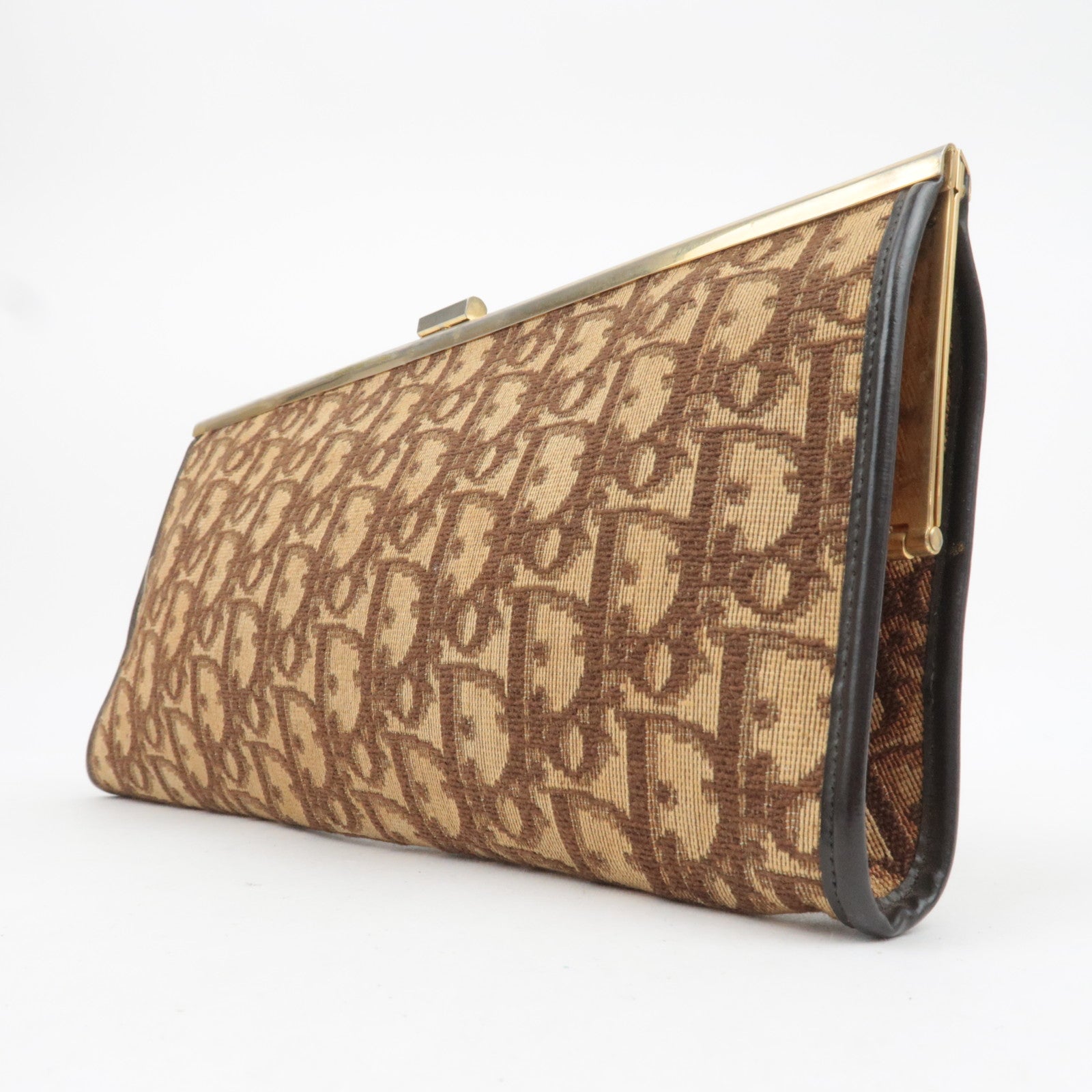 Christian Dior Trotter Canvas Kiss Lock Coin Purse Clutch Bag Beige