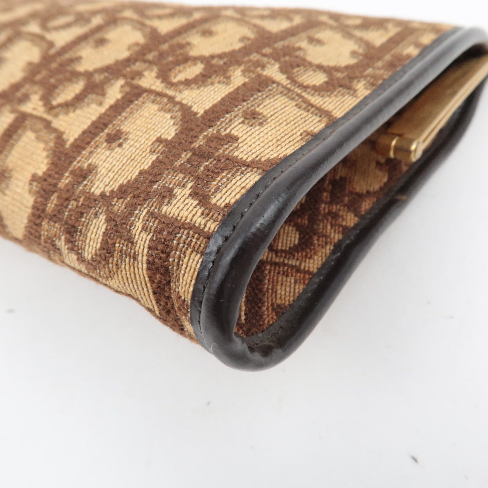Christian Dior Trotter Canvas Kiss Lock Coin Purse Clutch Bag Beige