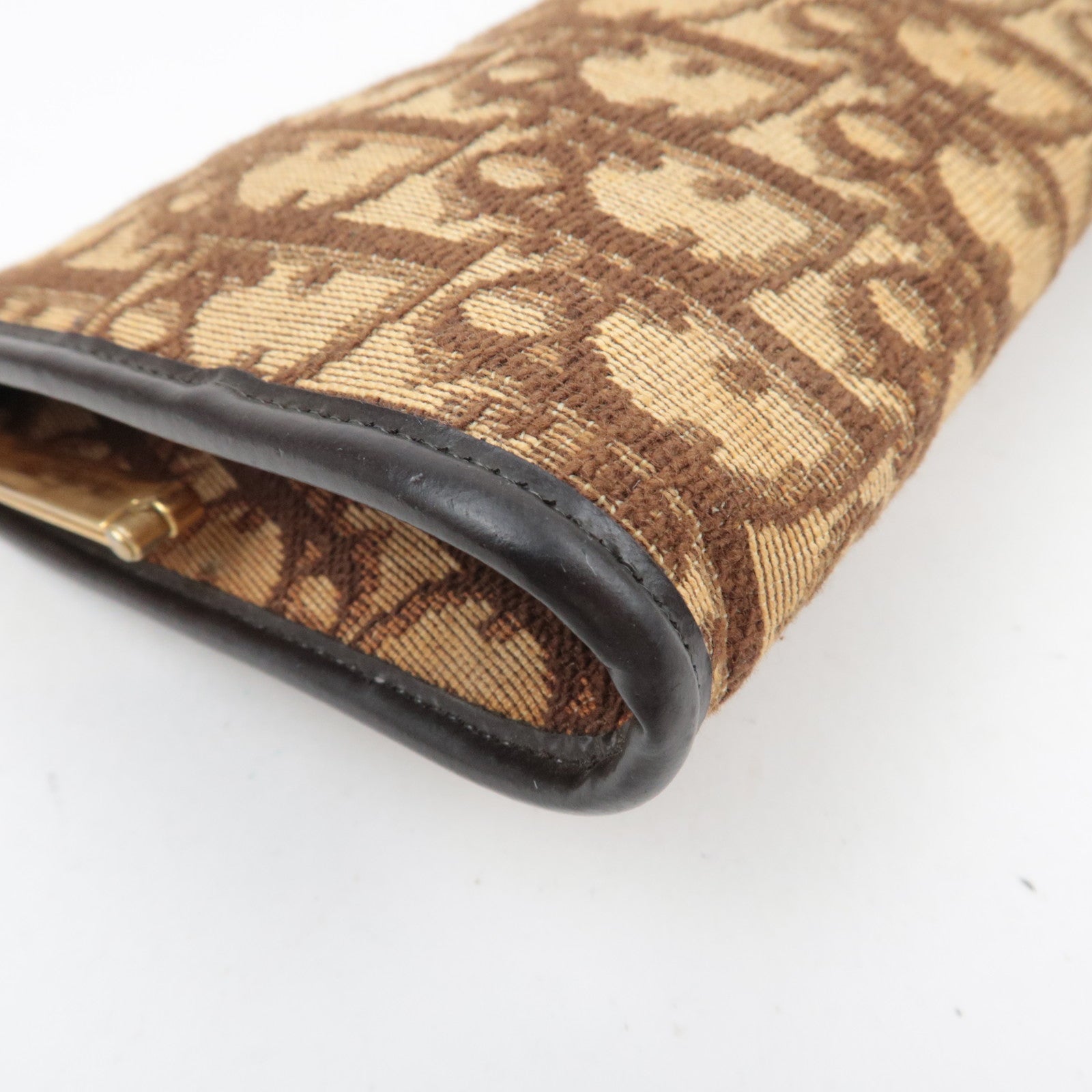 Christian Dior Trotter Canvas Kiss Lock Coin Purse Clutch Bag Beige