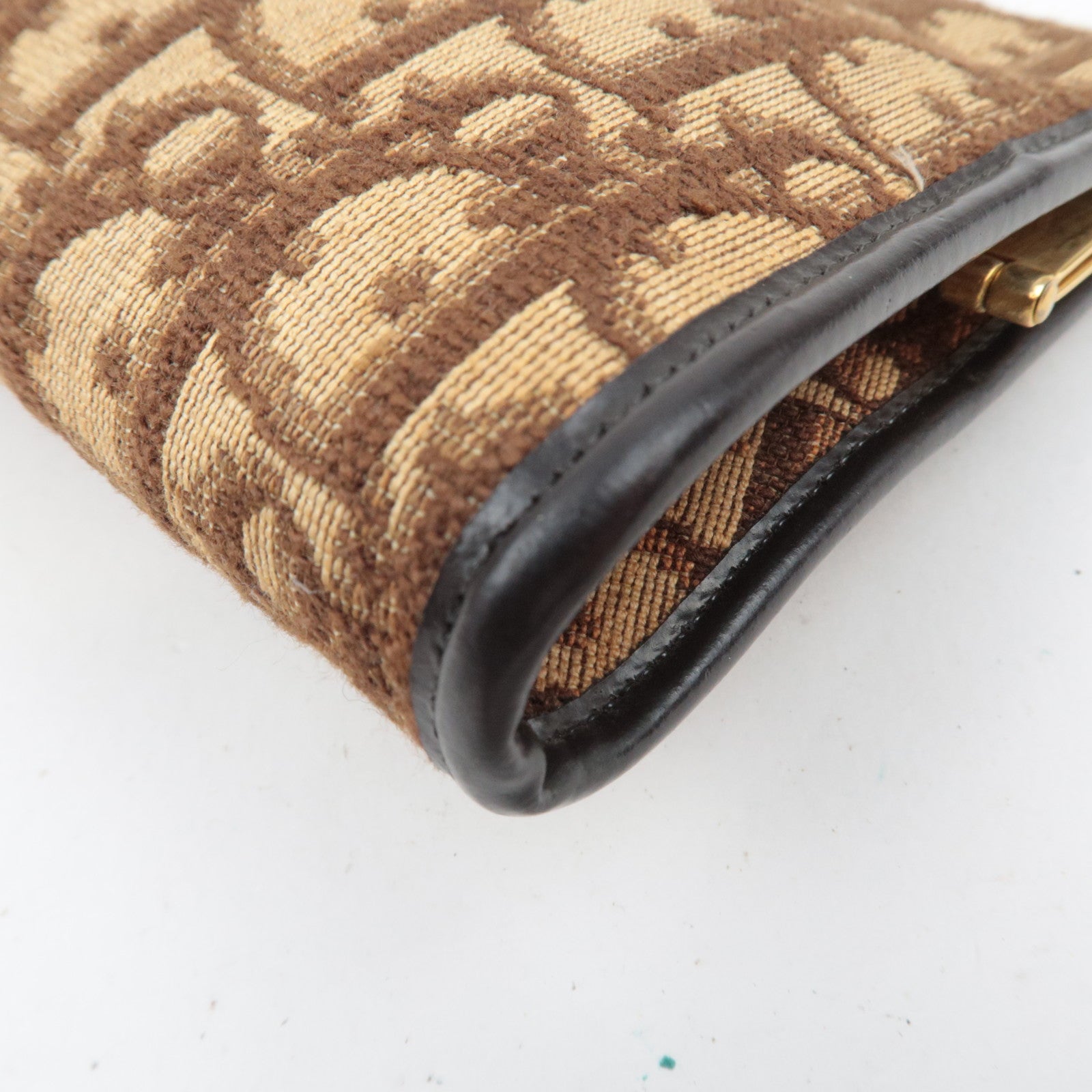 Christian Dior Trotter Canvas Kiss Lock Coin Purse Clutch Bag Beige