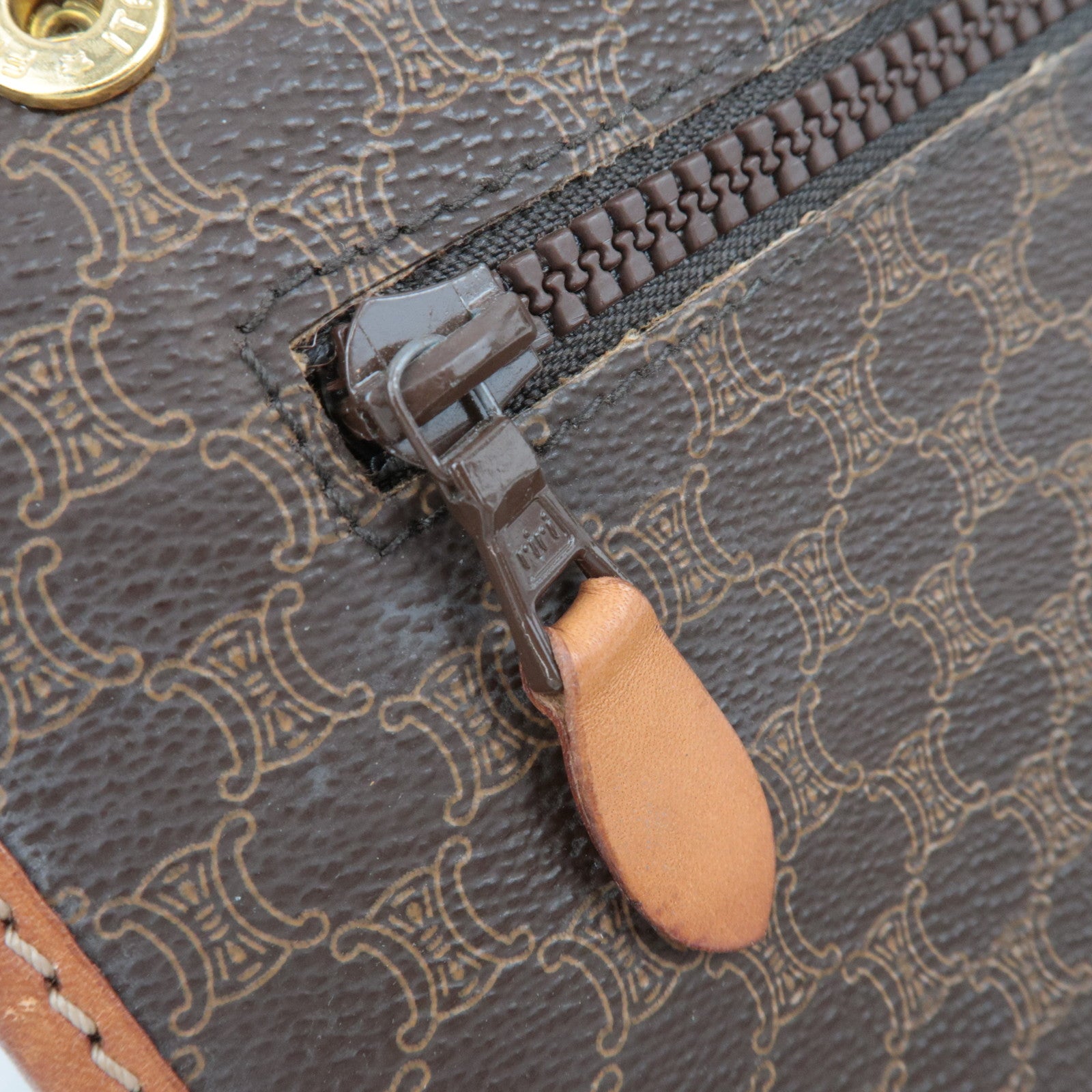 CELINE Macadam PVC Leather Clutch Bag Brown