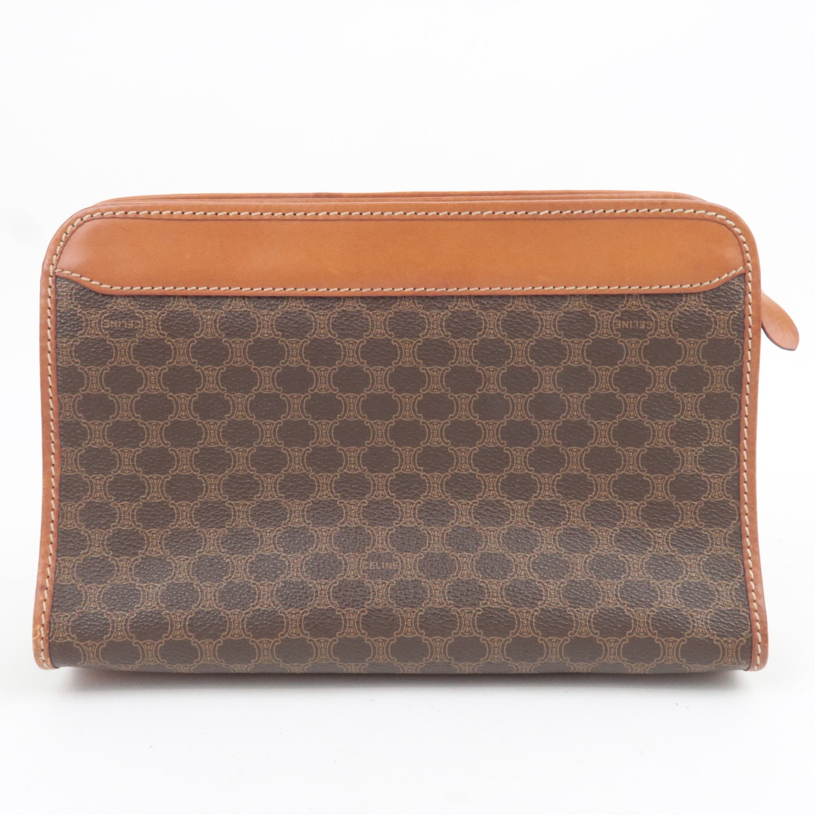 CELINE Macadam PVC Leather Clutch Bag Brown