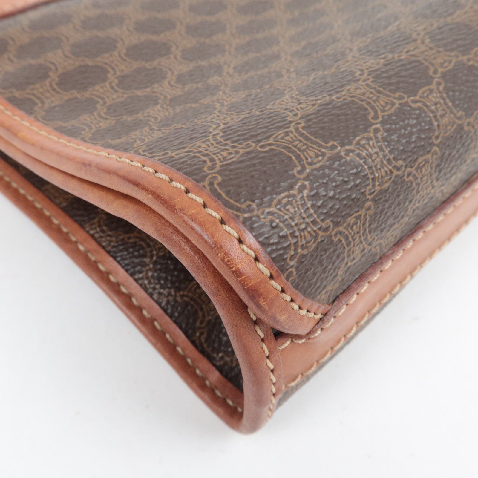 CELINE Macadam PVC Leather Clutch Bag Brown