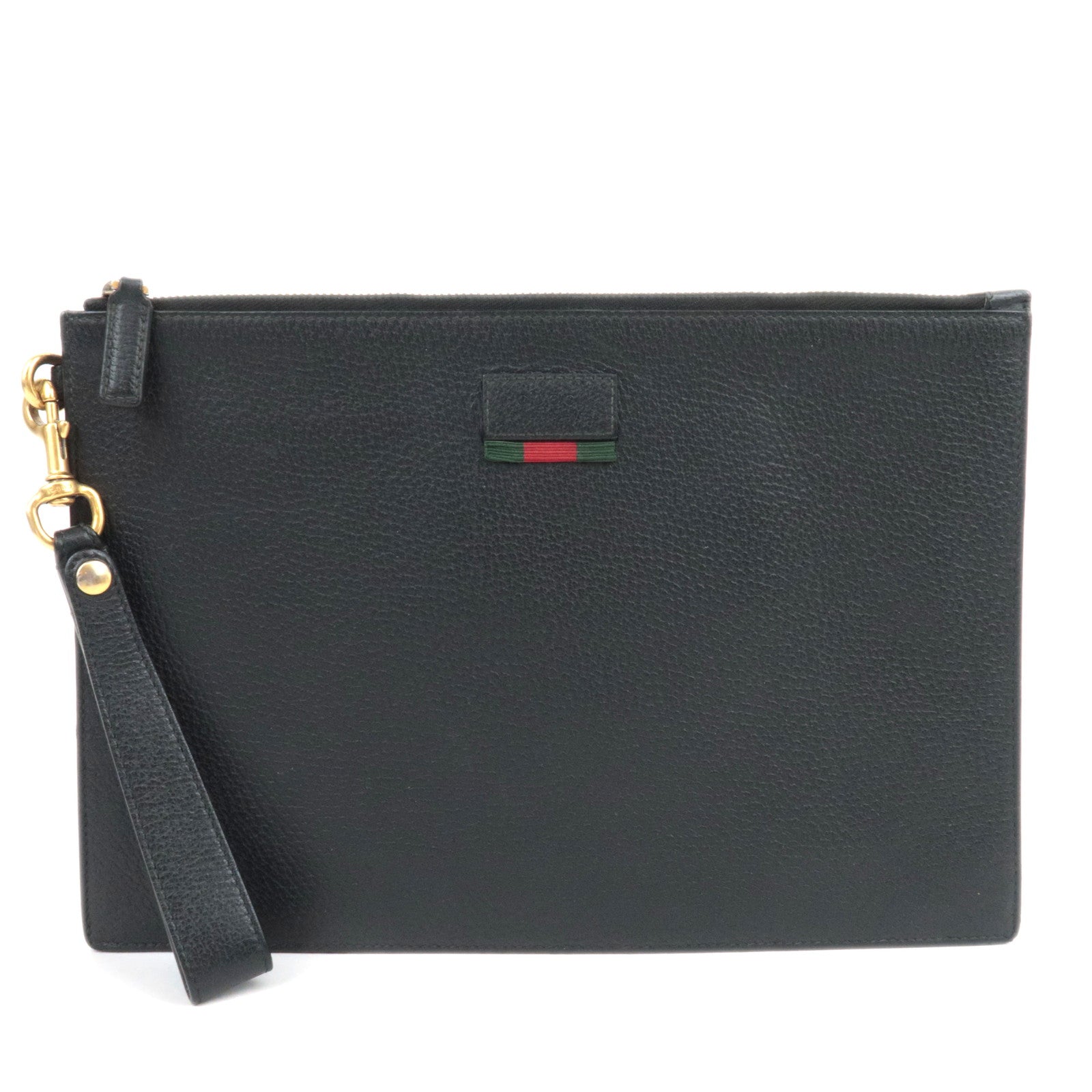 GUCCI Sherry Leather Clutch Bag Black 42875888376